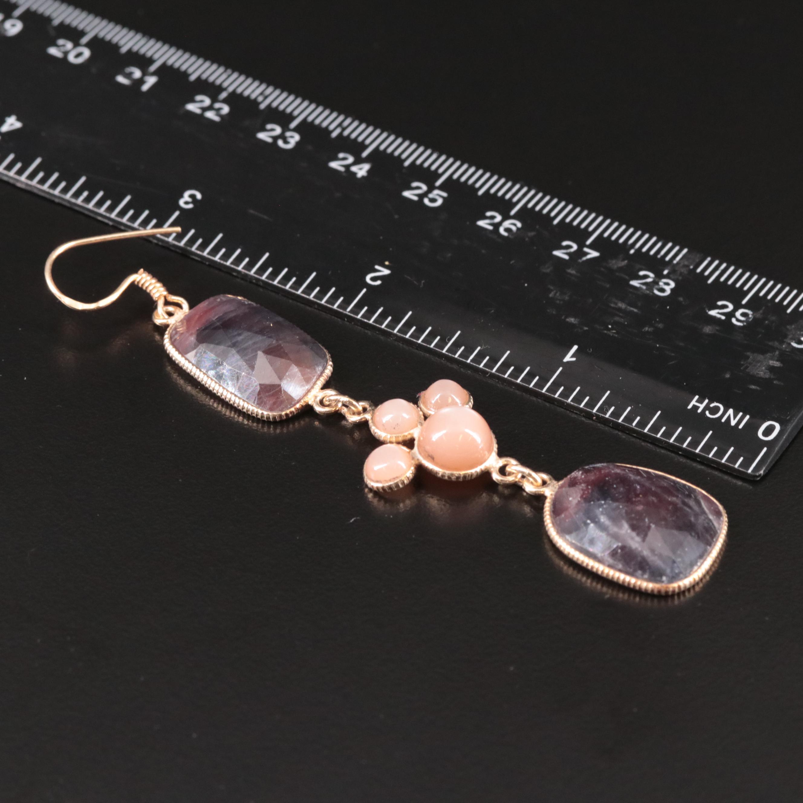 Sterling Sapphire and Moonstone Drop Earrings