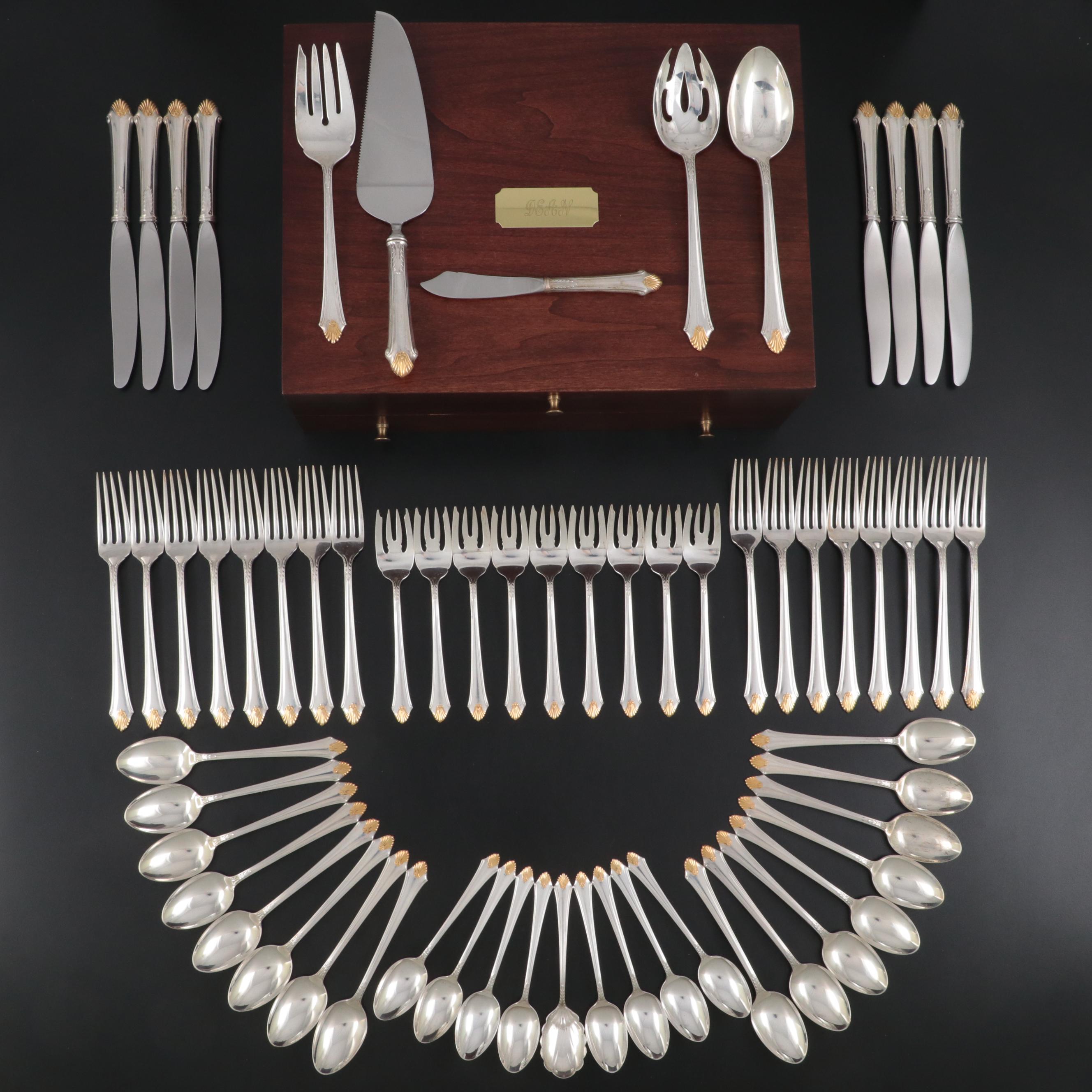Gorham "Edgemont Gold" Sterling Silver and Gilt Accent Flatware and Utensils