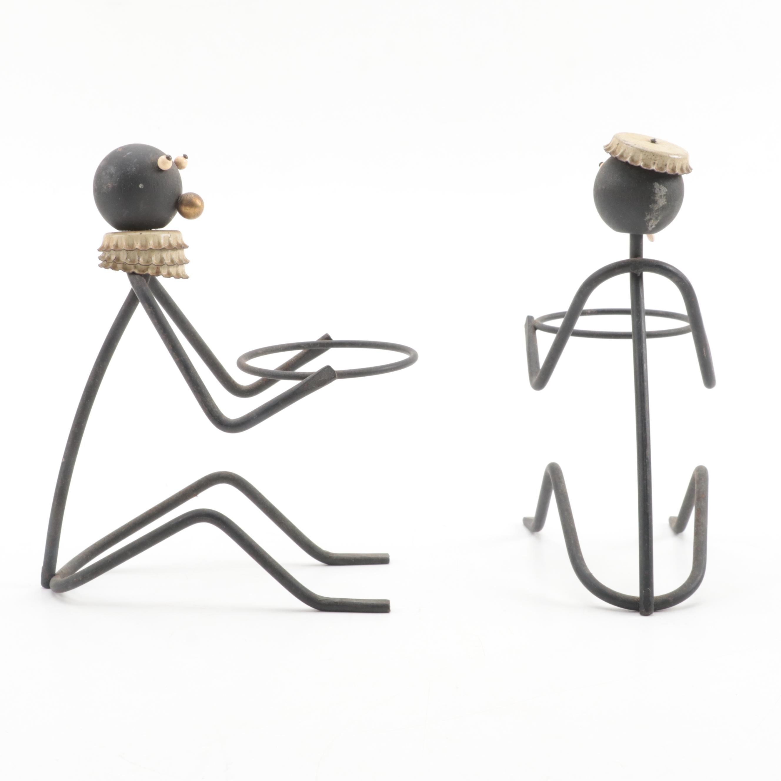 Wilton Painted Cast Iron Match Holder and Folk Art Bottle Cap Candle Holders