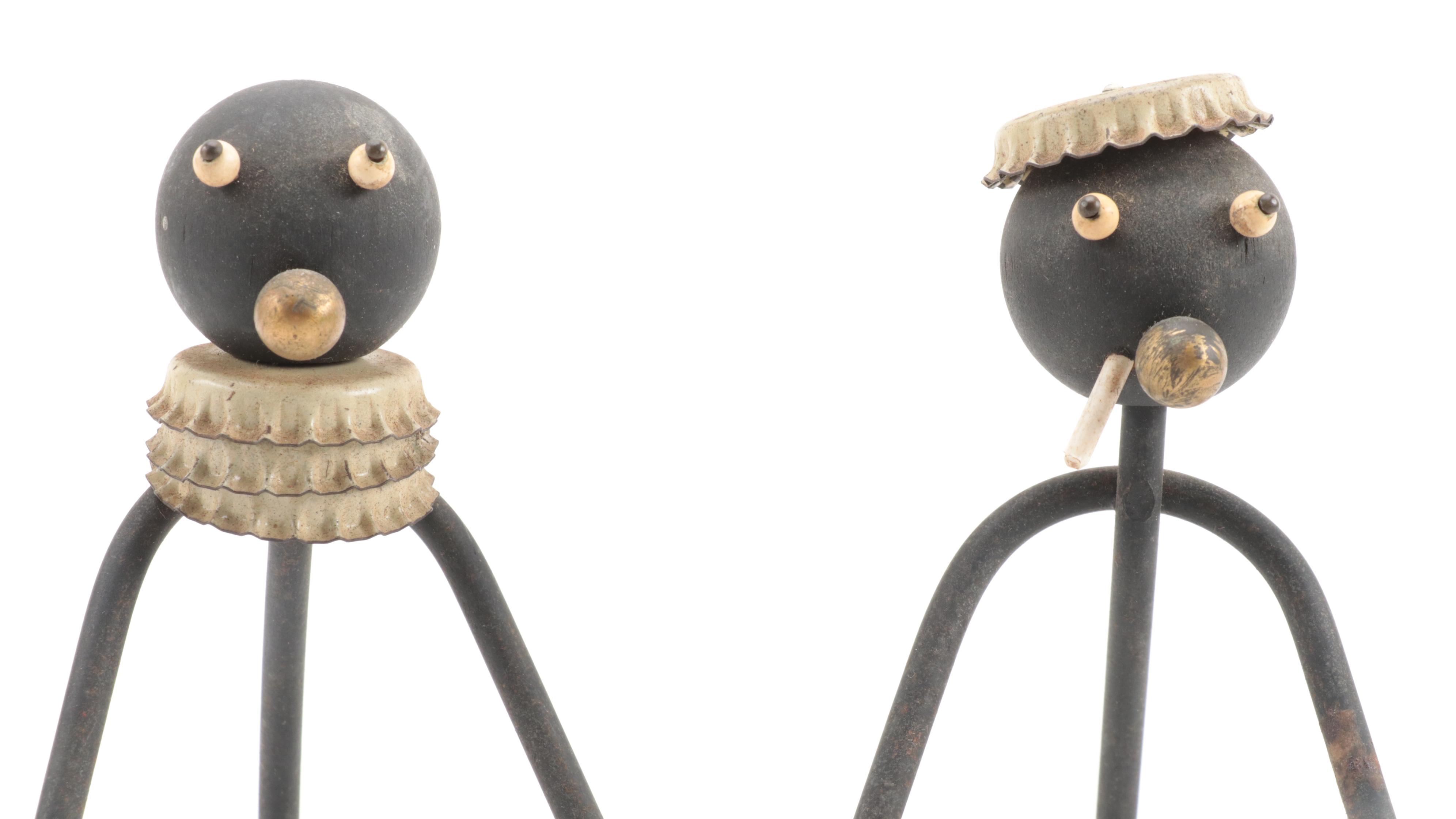 Wilton Painted Cast Iron Match Holder and Folk Art Bottle Cap Candle Holders