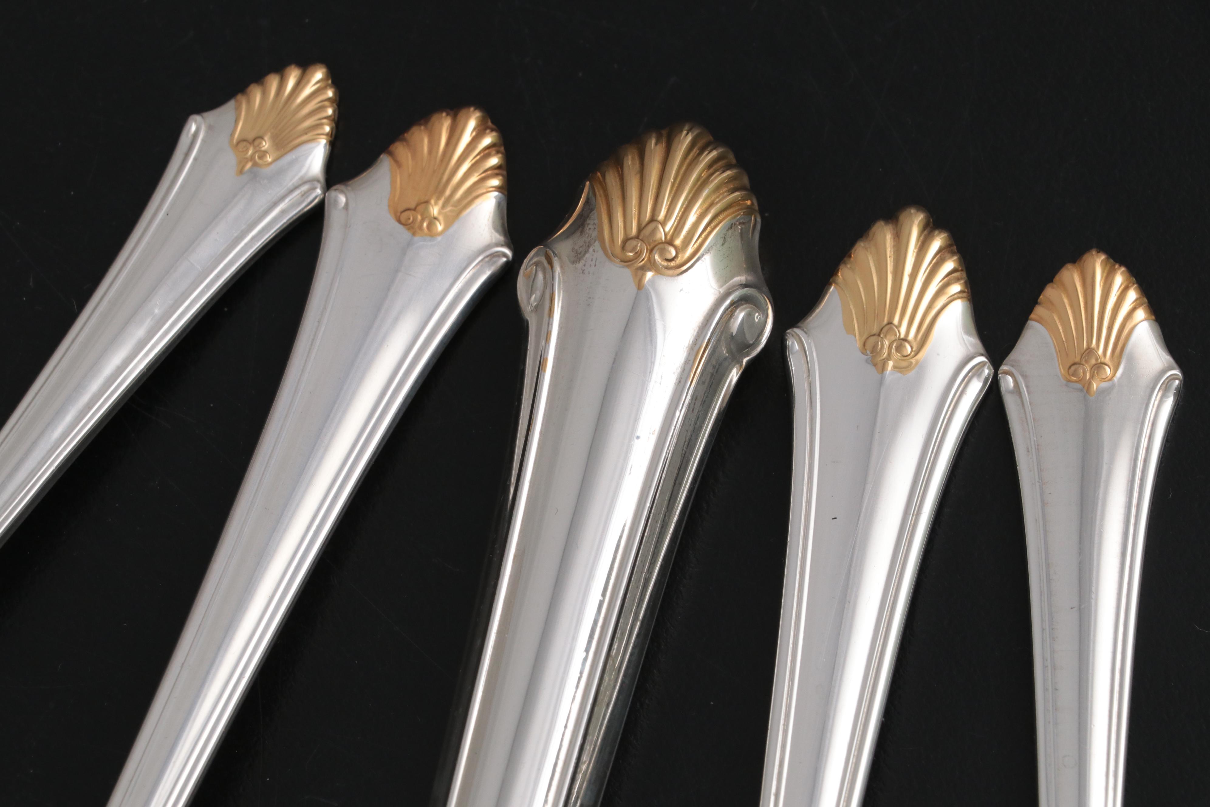 Gorham "Edgemont Gold" Sterling Silver and Gilt Accent Flatware and Utensils