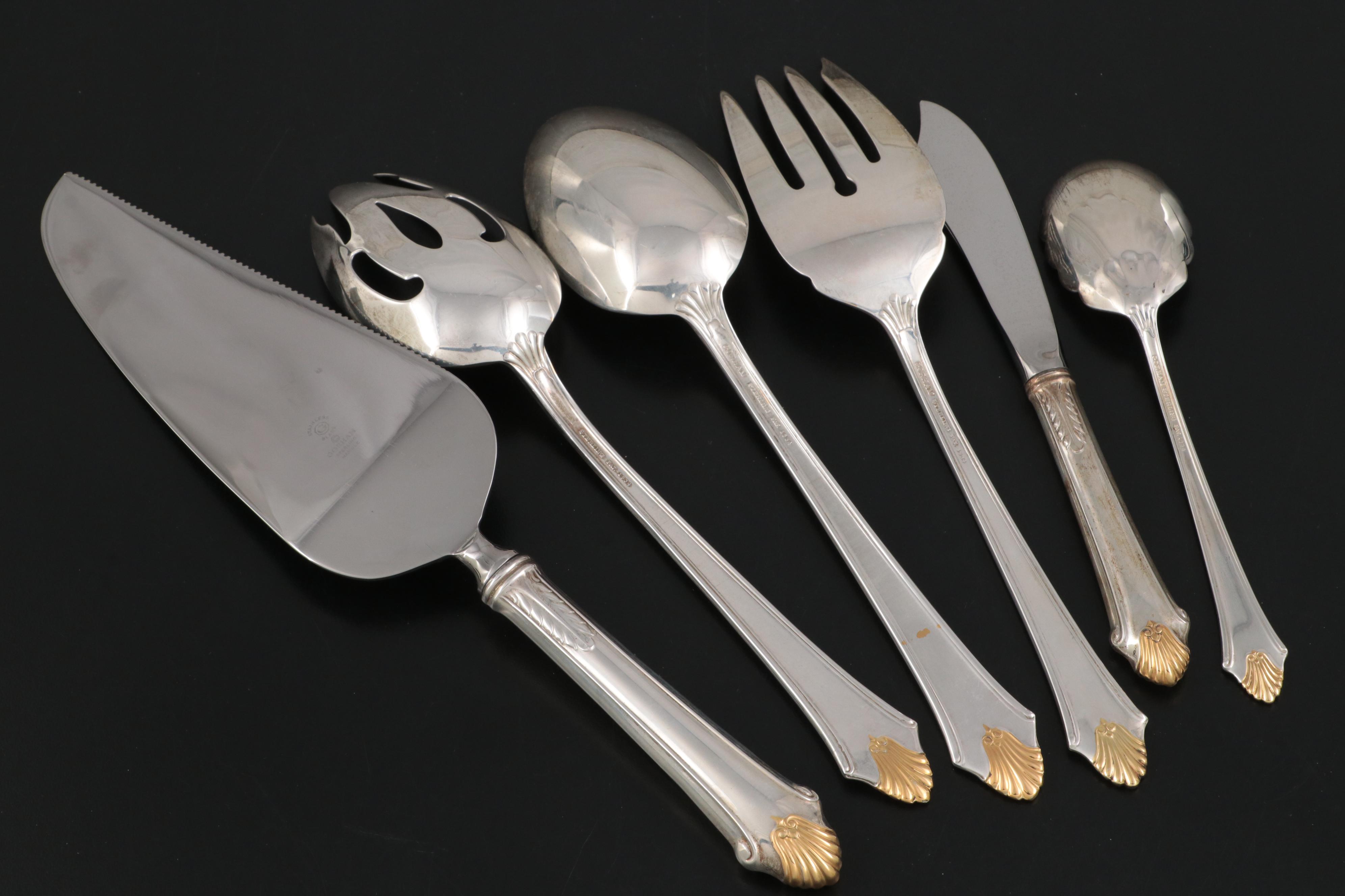 Gorham "Edgemont Gold" Sterling Silver and Gilt Accent Flatware and Utensils