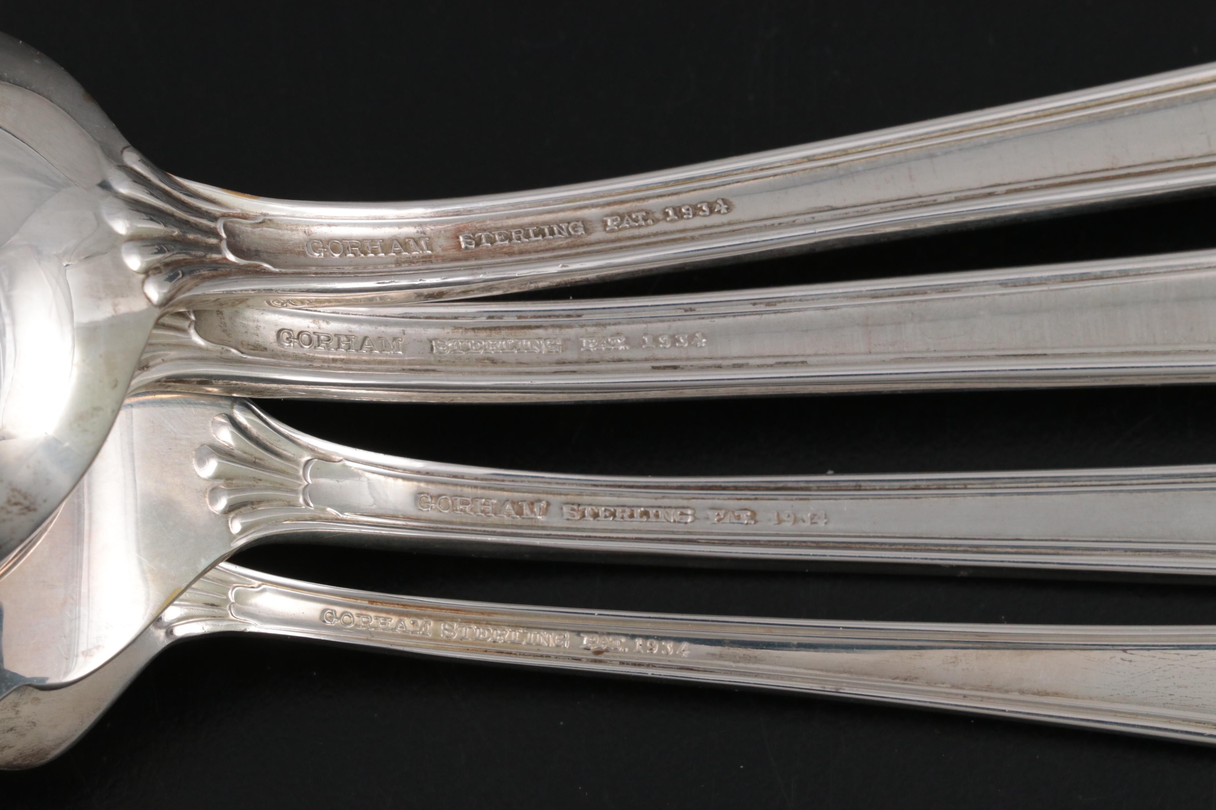 Gorham "Edgemont Gold" Sterling Silver and Gilt Accent Flatware and Utensils