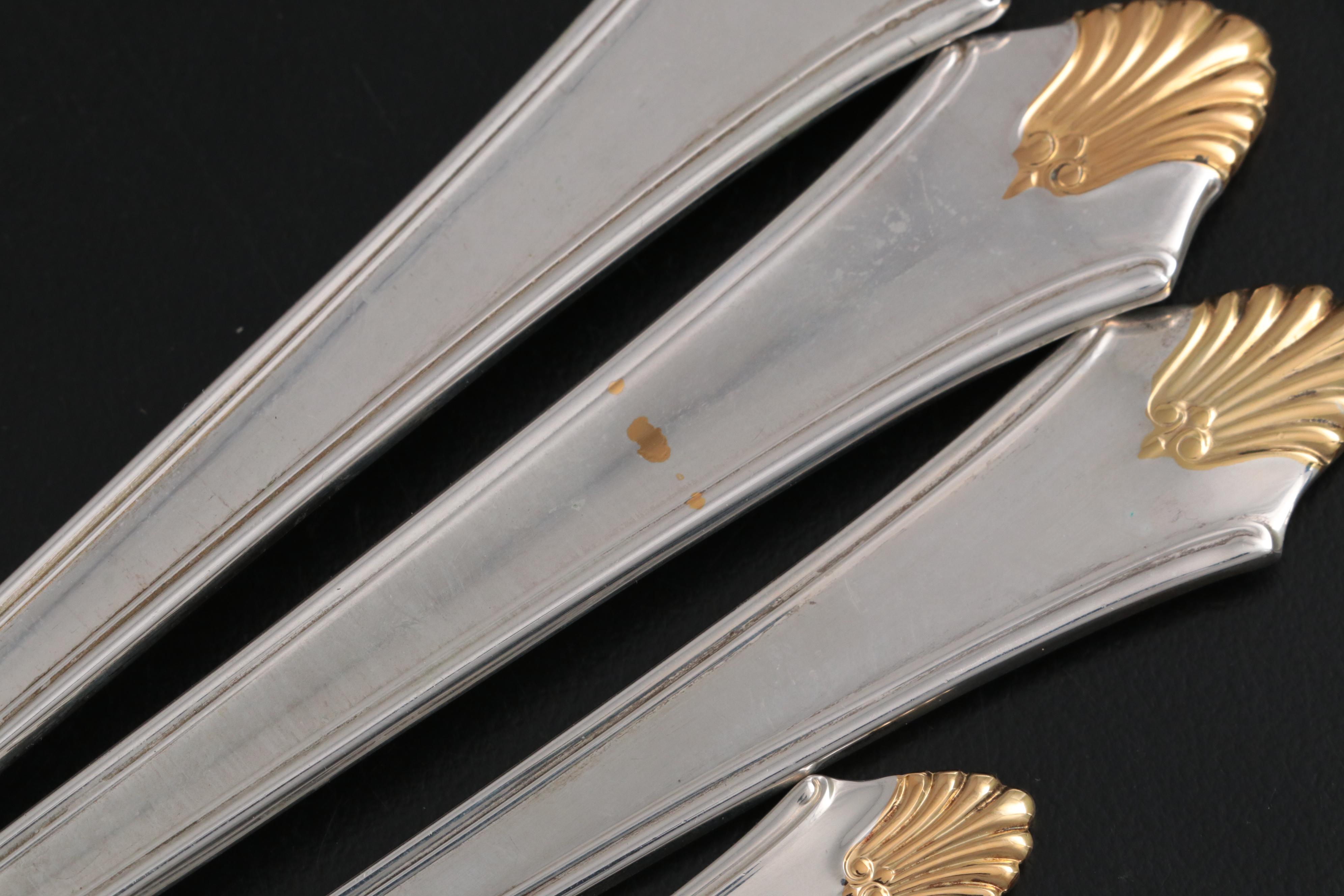 Gorham "Edgemont Gold" Sterling Silver and Gilt Accent Flatware and Utensils