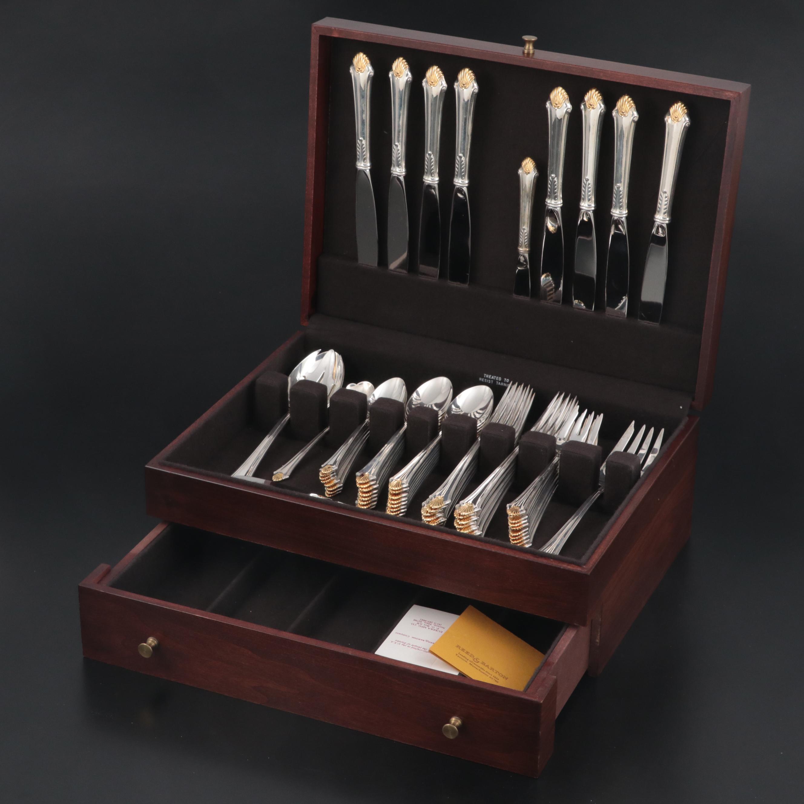 Gorham "Edgemont Gold" Sterling Silver and Gilt Accent Flatware and Utensils