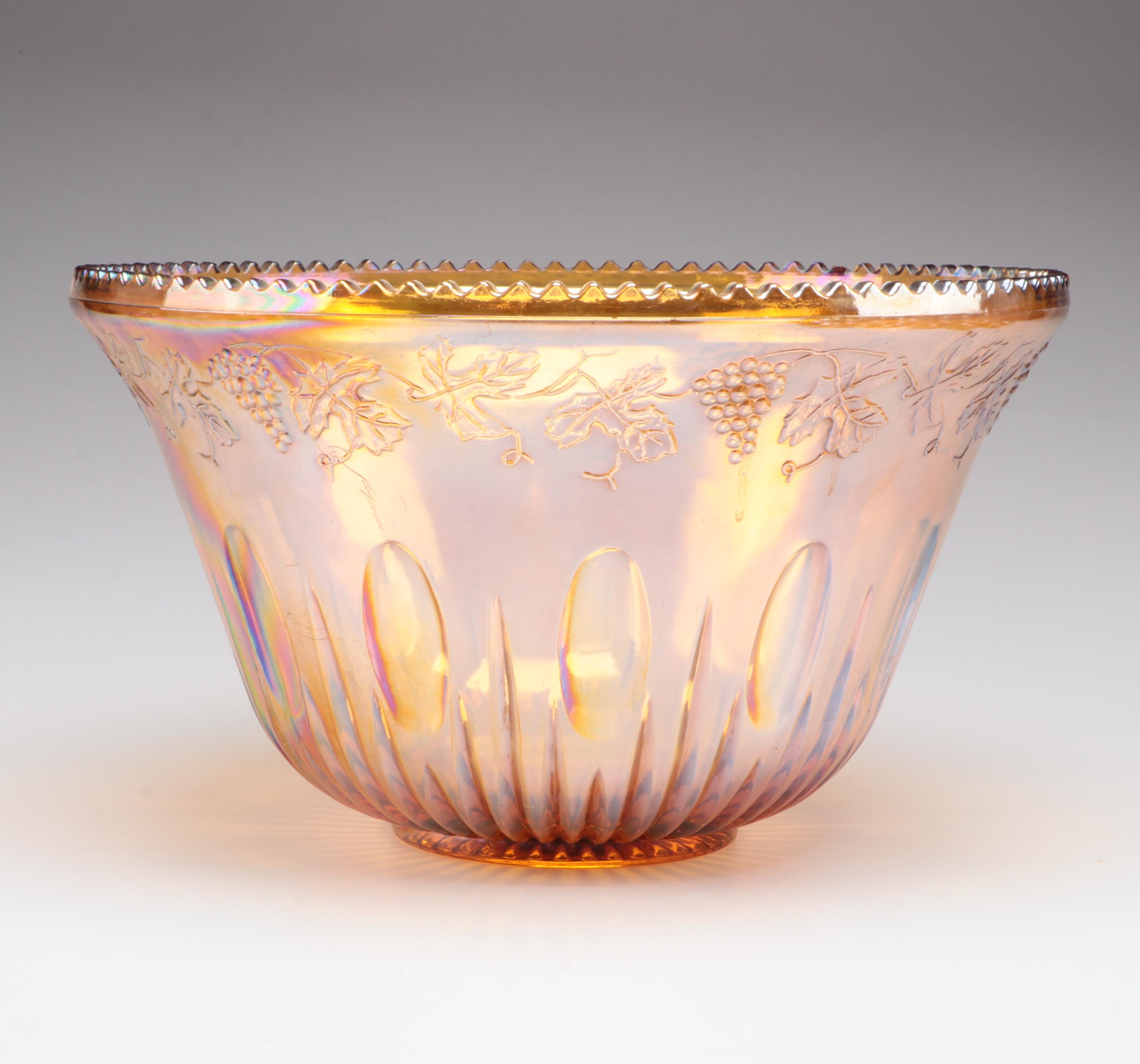 Indiana Glass "Princess Gold Carnival" Punch Bowl, Cups, Hooks and Ladle