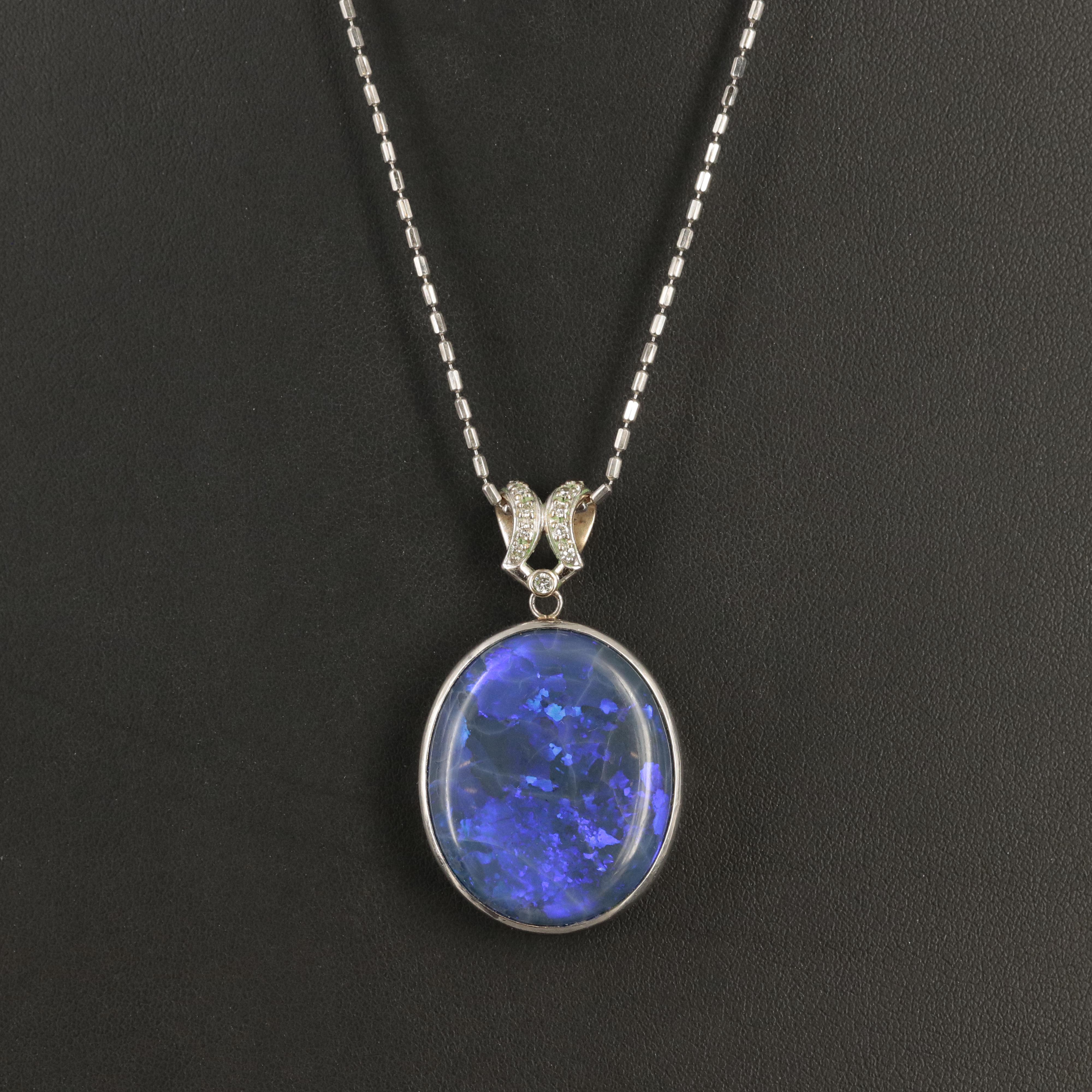 Platinum 29.73 CT Black Opal and Diamond Pendant Necklace with 18K Accents