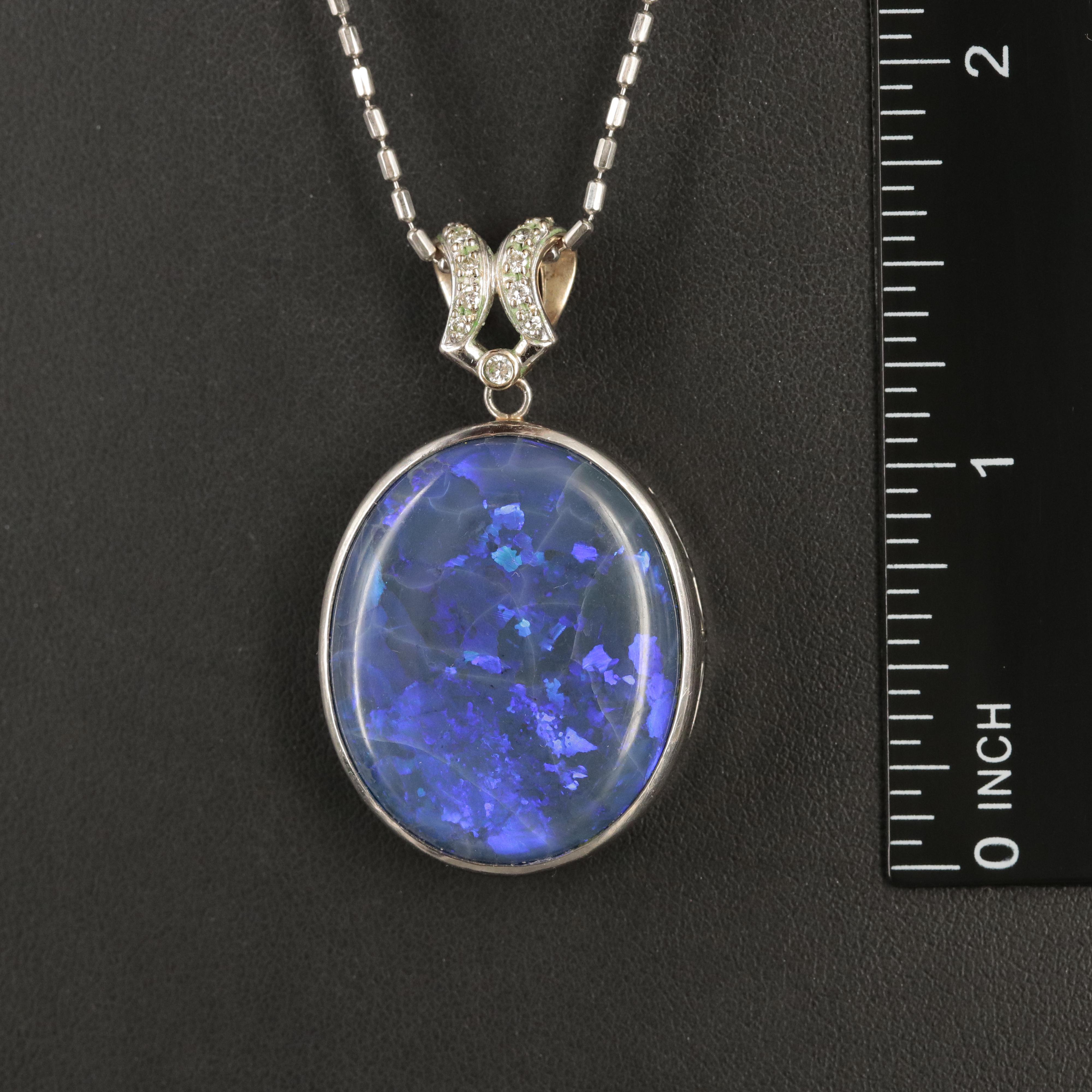 Platinum 29.73 CT Black Opal and Diamond Pendant Necklace with 18K Accents