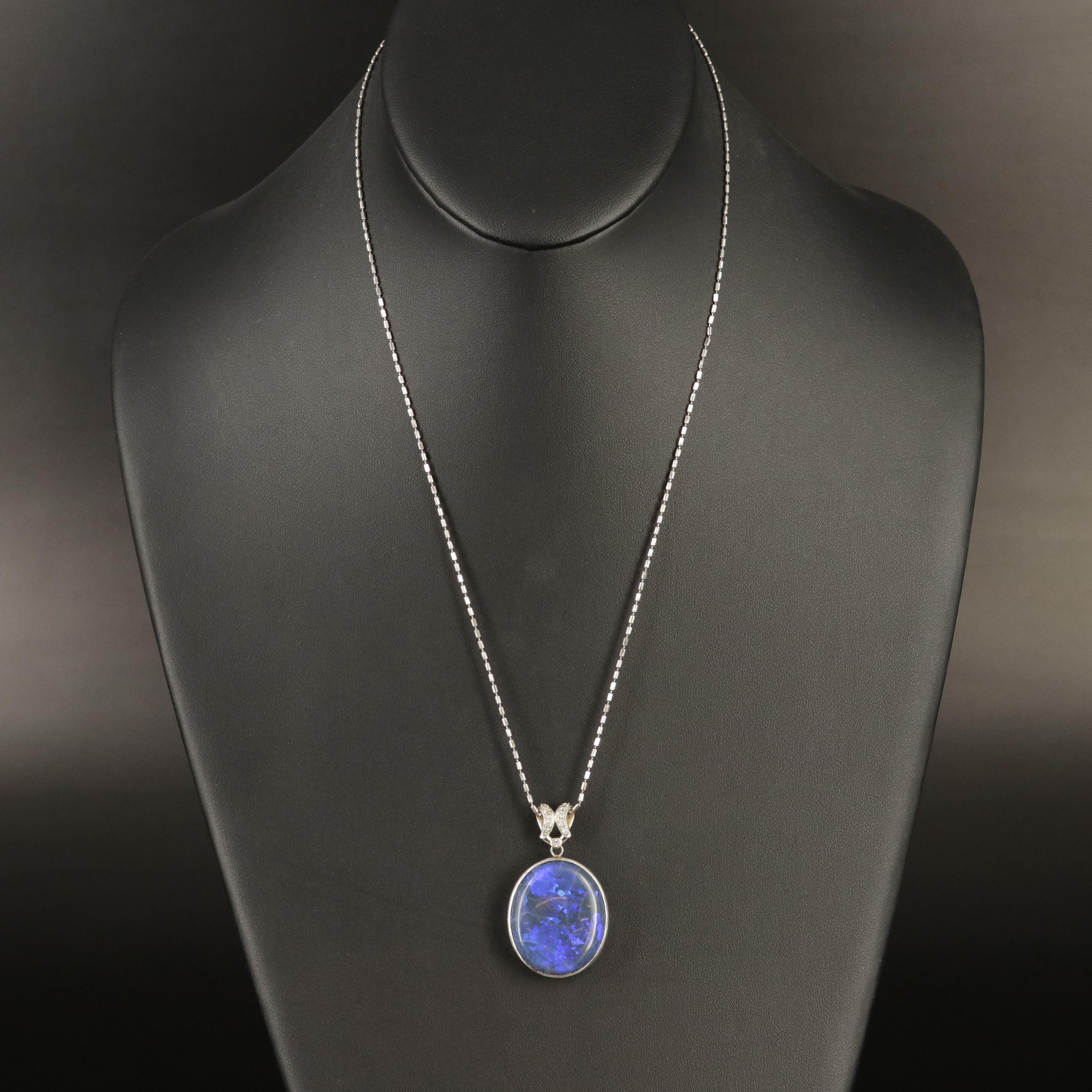 Platinum 29.73 CT Black Opal and Diamond Pendant Necklace with 18K Accents