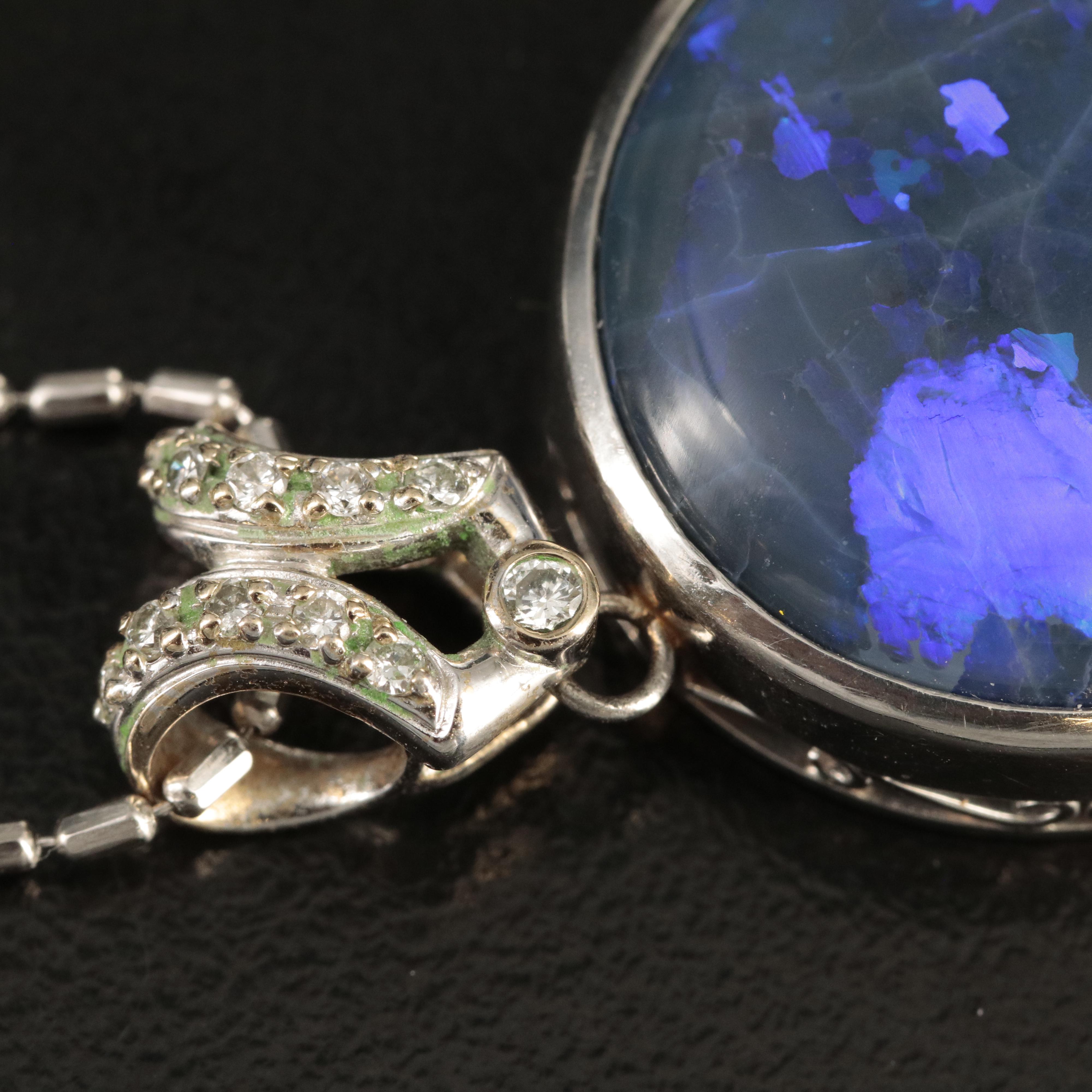 Platinum 29.73 CT Black Opal and Diamond Pendant Necklace with 18K Accents