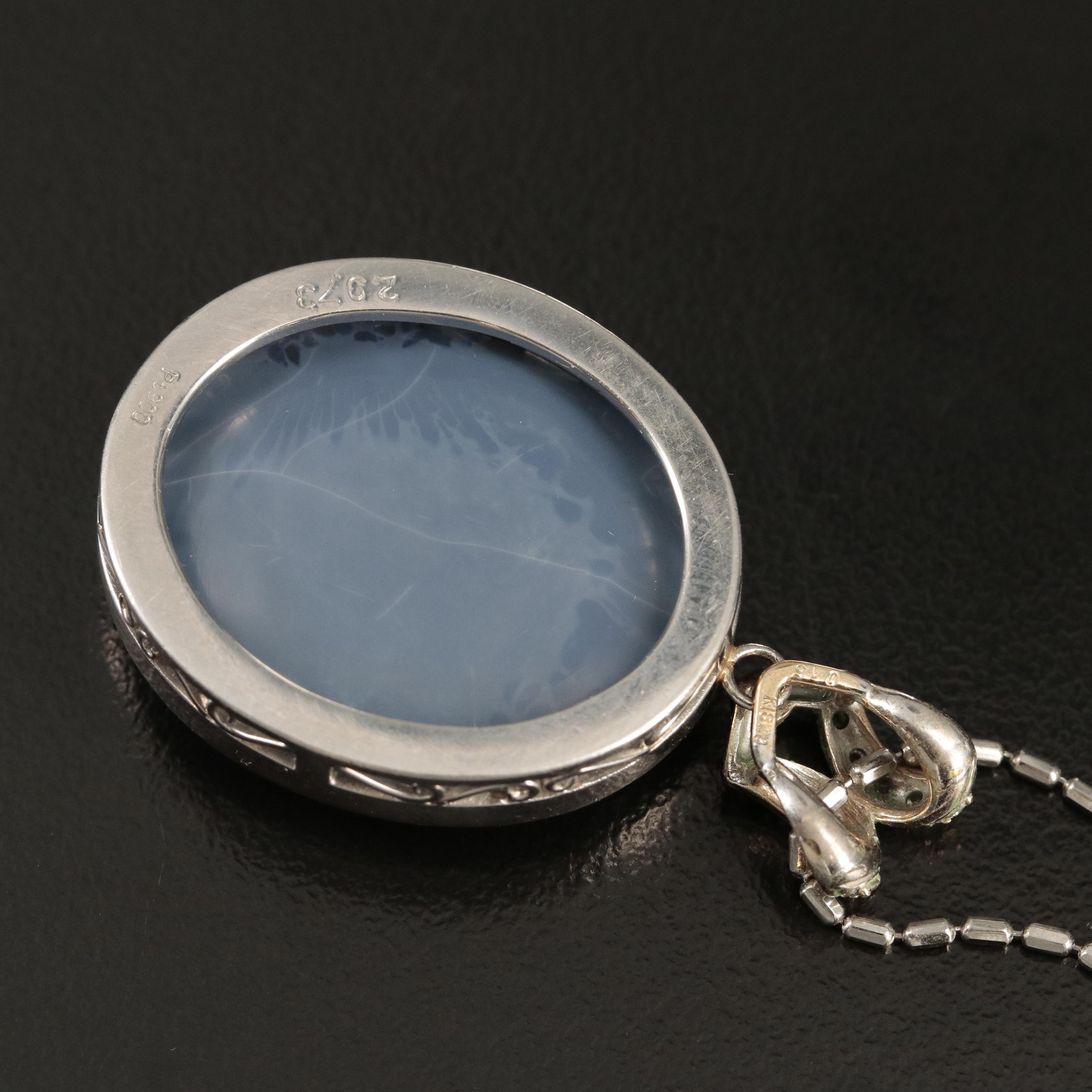 Platinum 29.73 CT Black Opal and Diamond Pendant Necklace with 18K Accents