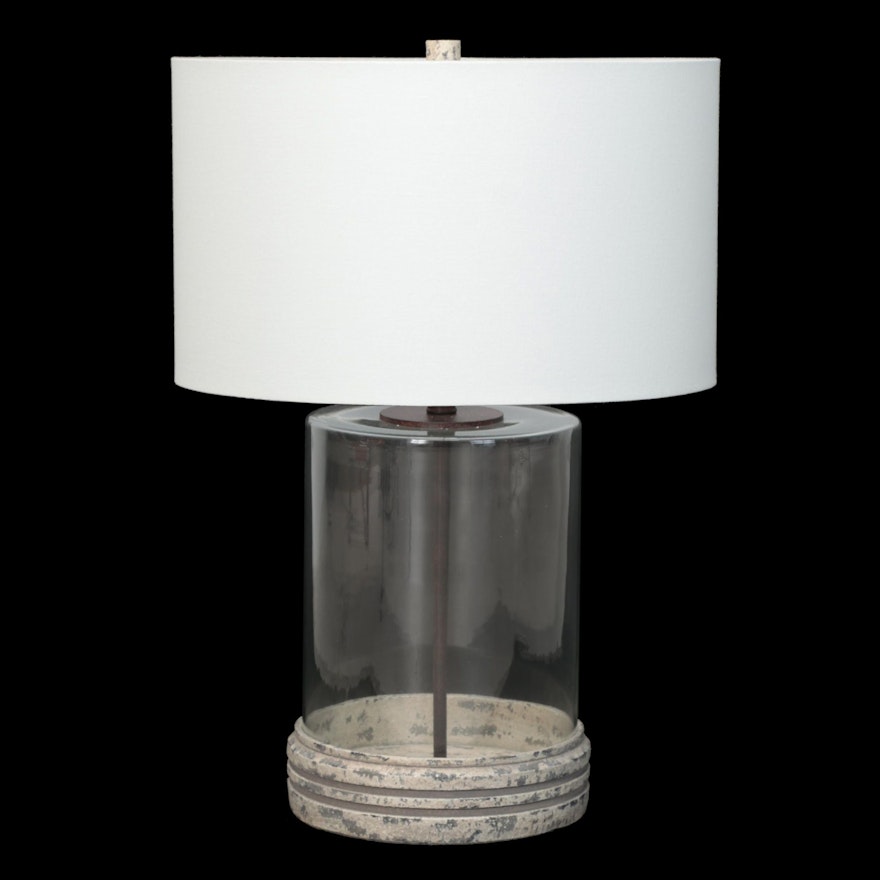 Ethan Allen "Sansovino" Glass and Resin Table Lamp With Drum Shade, Contemporary