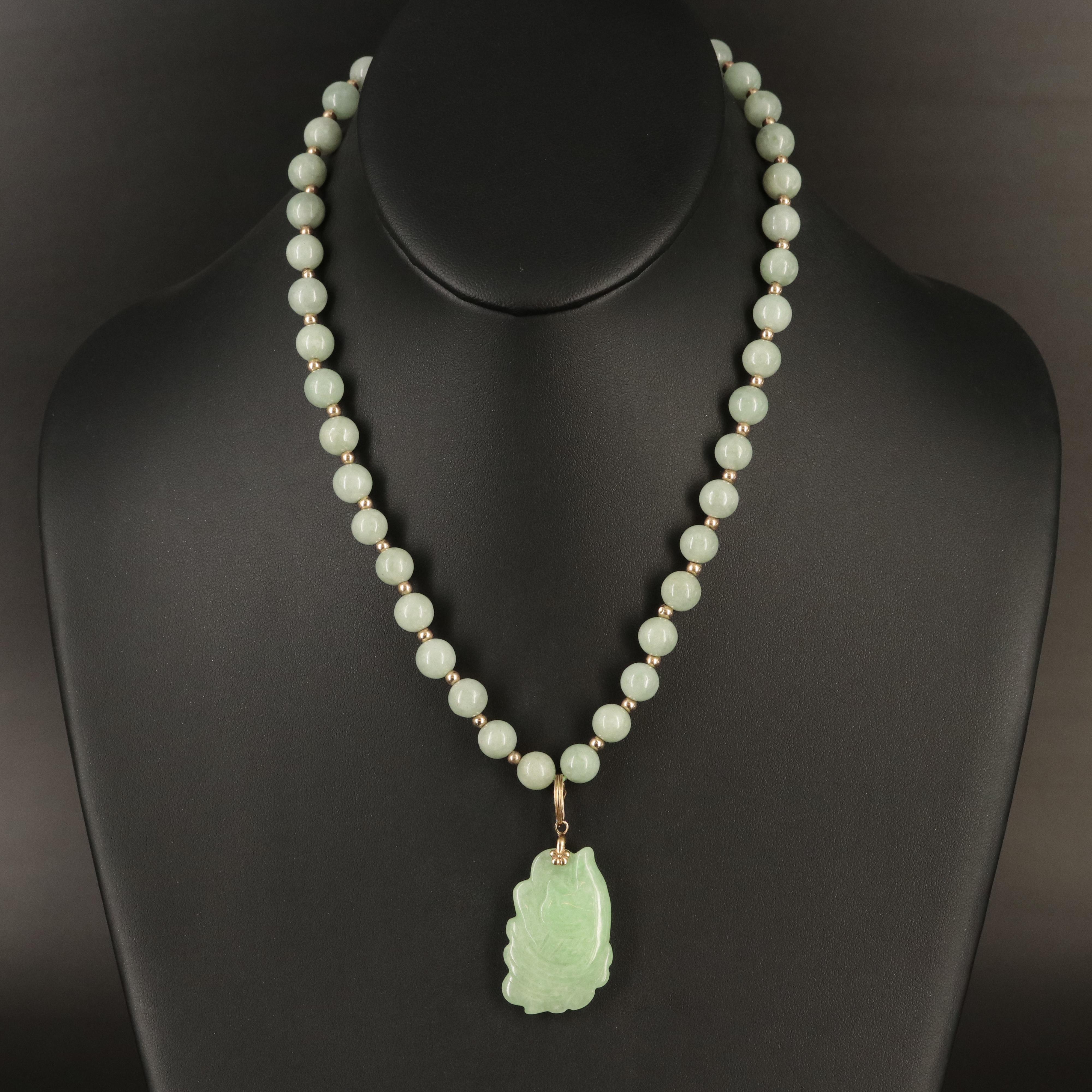 14K Carved Jadeite Fish Necklace