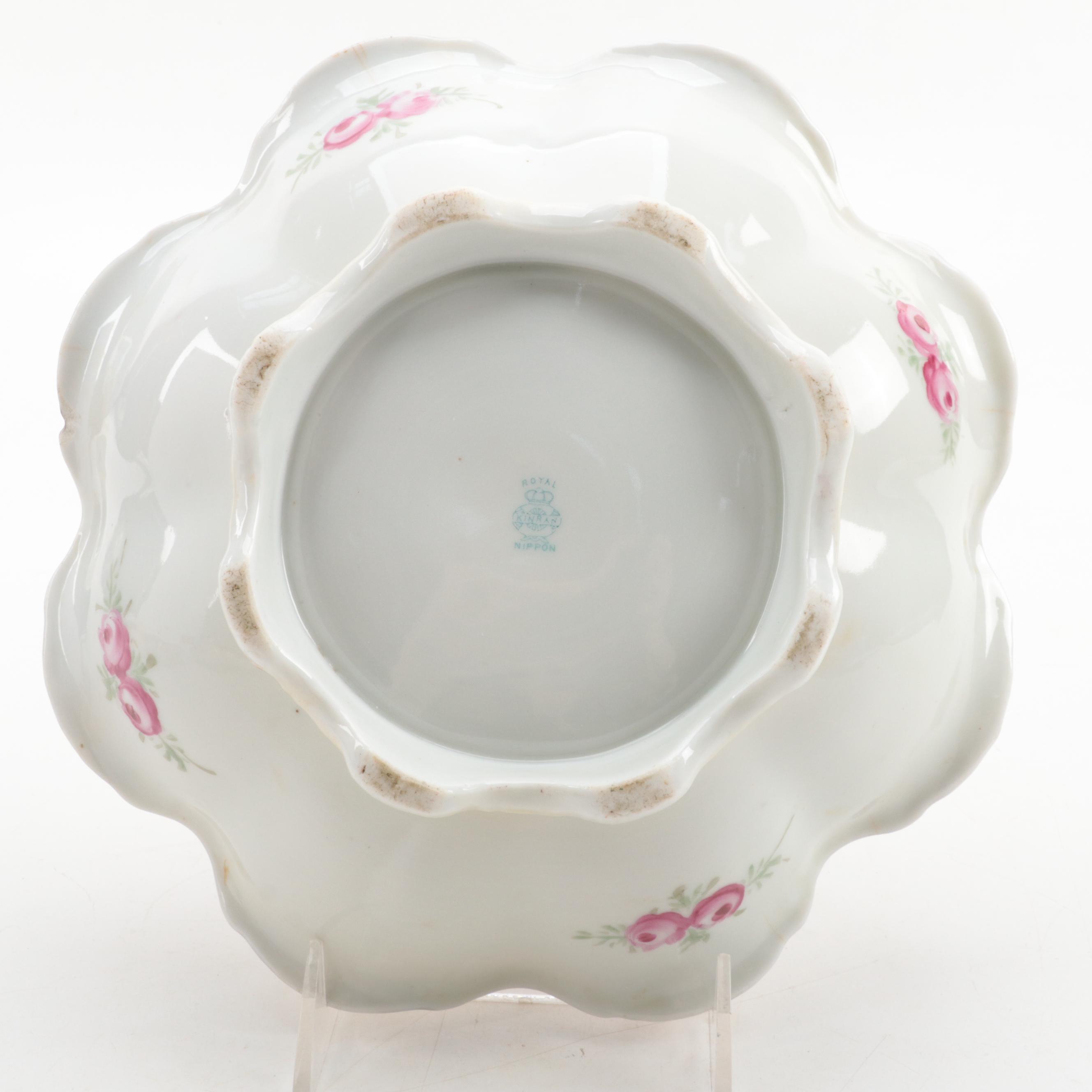 Royal Kinran and Other Nippon Floral Painted Porcelain Bowls