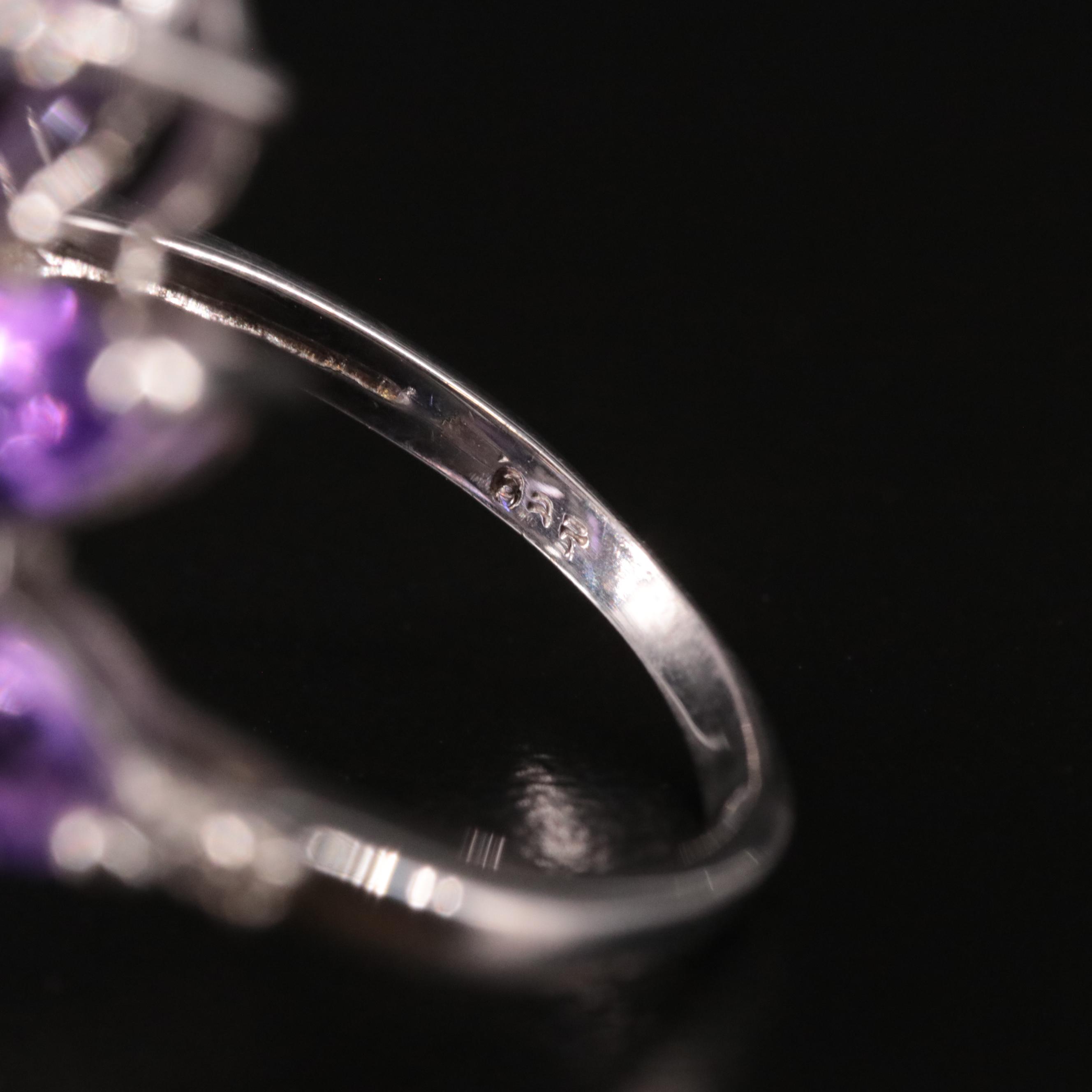 Sterling Amethyst White Topaz Flower Ring