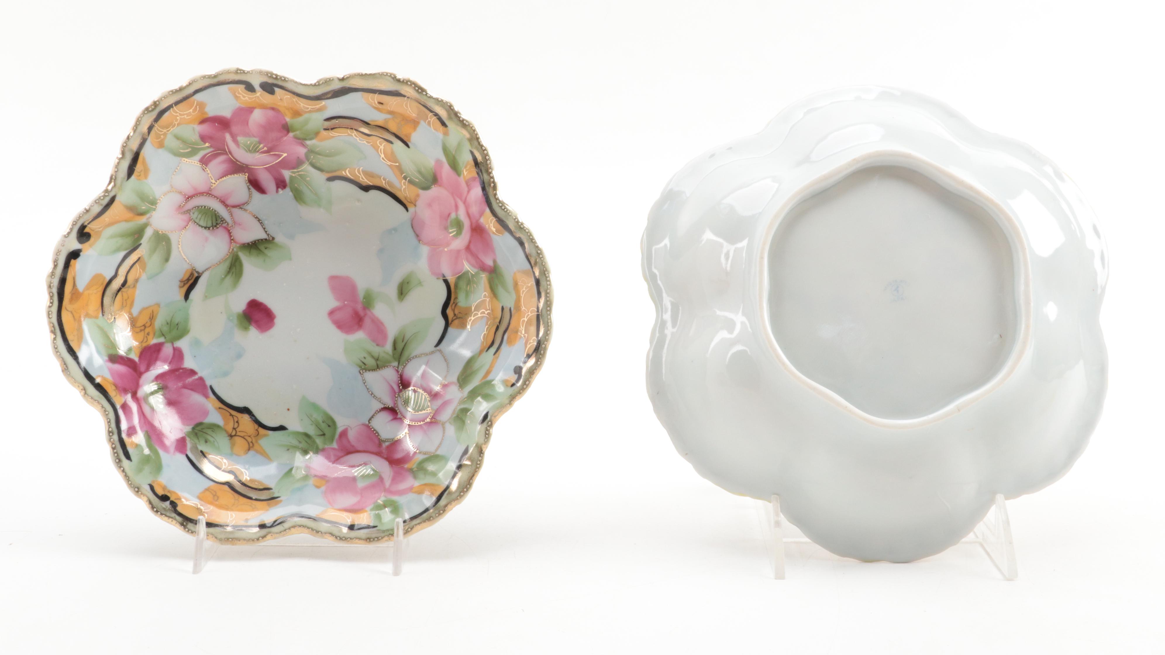 Royal Kinran and Other Nippon Floral Painted Porcelain Bowls