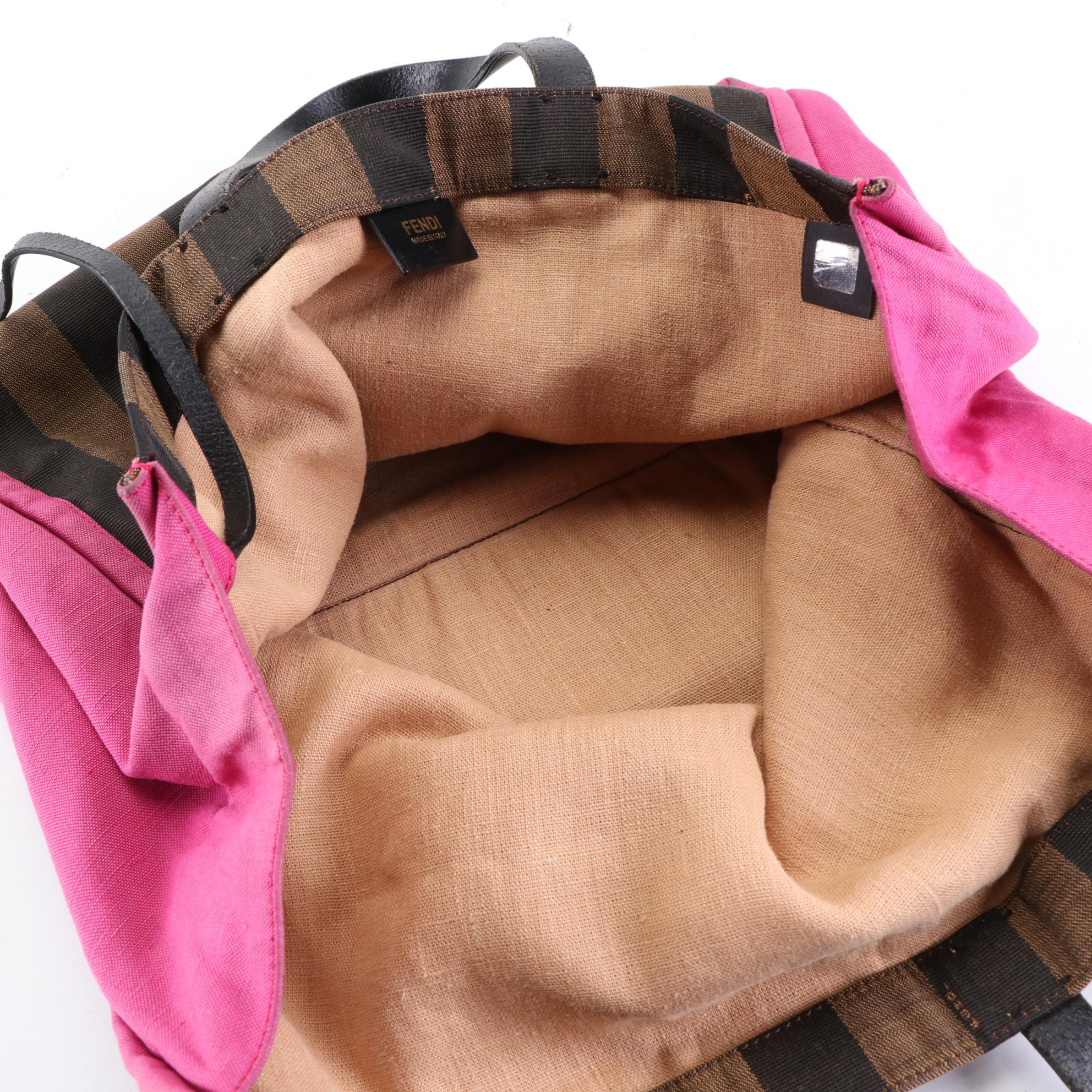 Fendi Pequin Stripe Canvas Shopper Tote with Zip Pouch