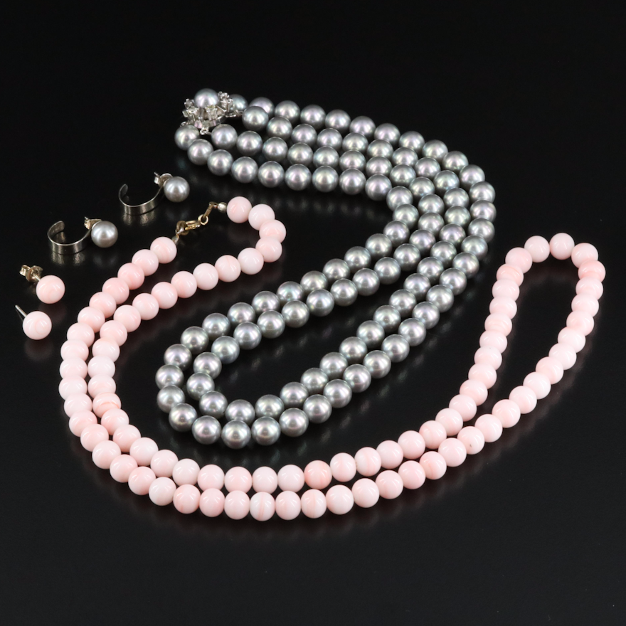 Necklaces, Earrings and Earring Enhancers Including Glass and Faux Pearl