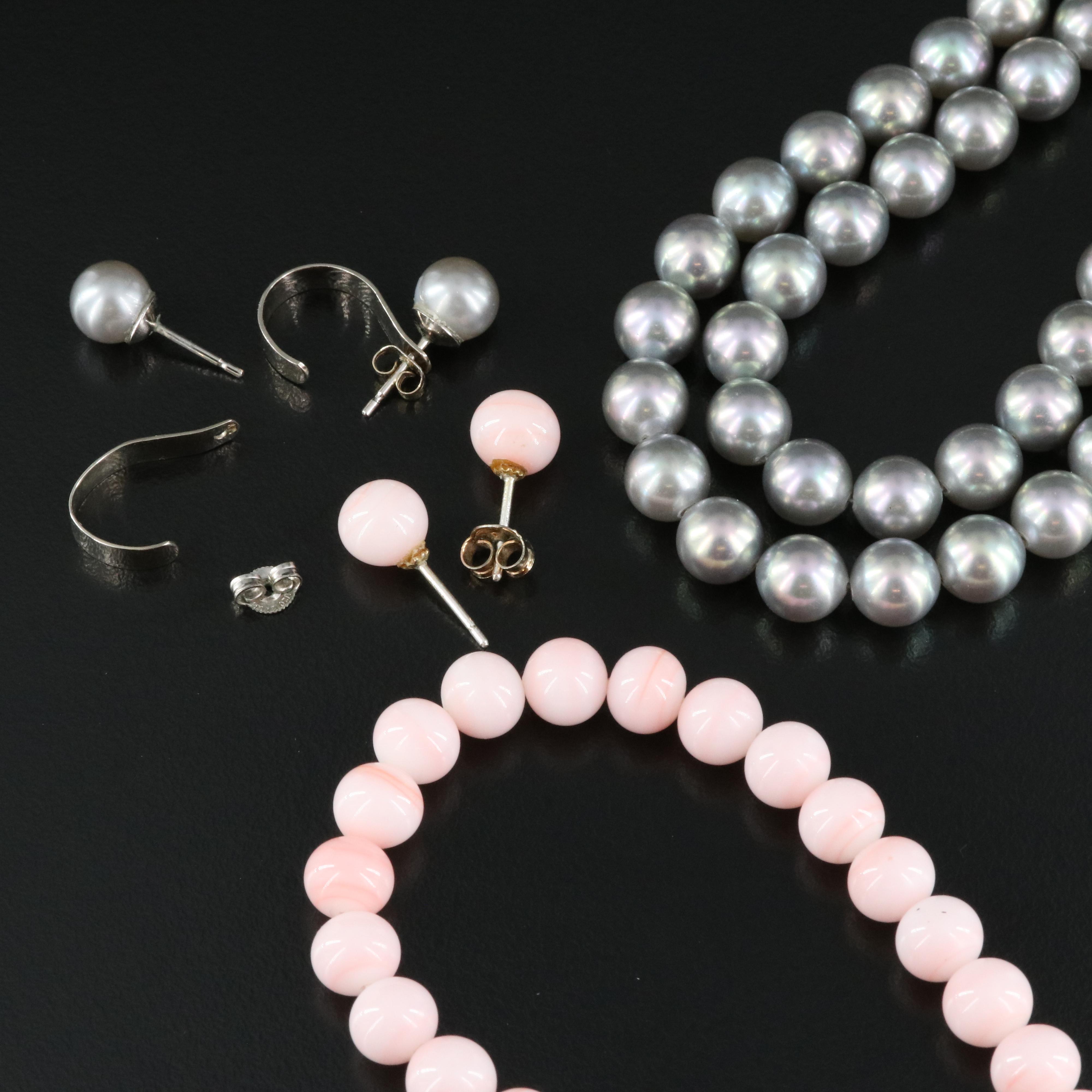 Necklaces, Earrings and Earring Enhancers Including Glass and Faux Pearl