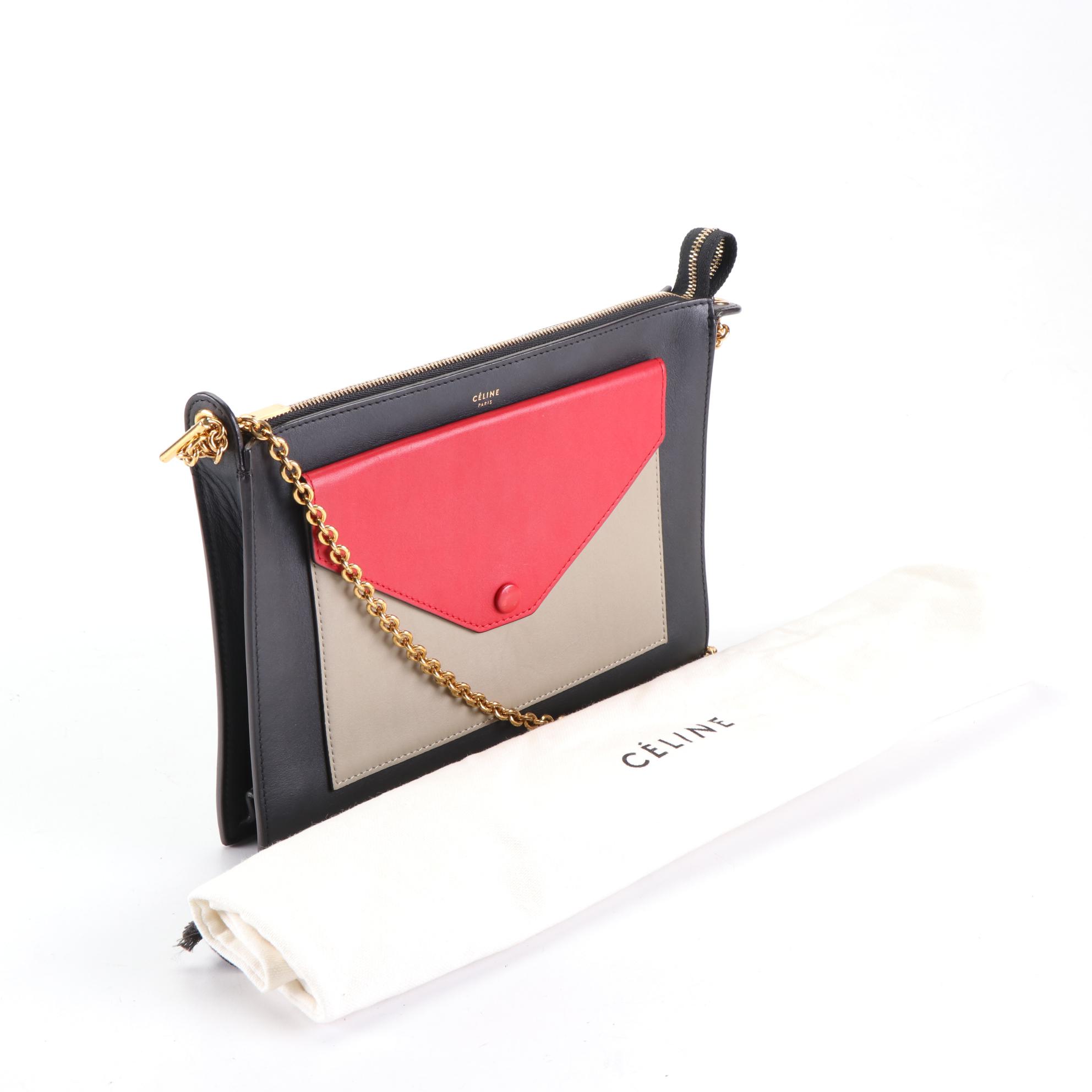 Céline Medium Pocket Clutch on Chain in Tricolor Leather