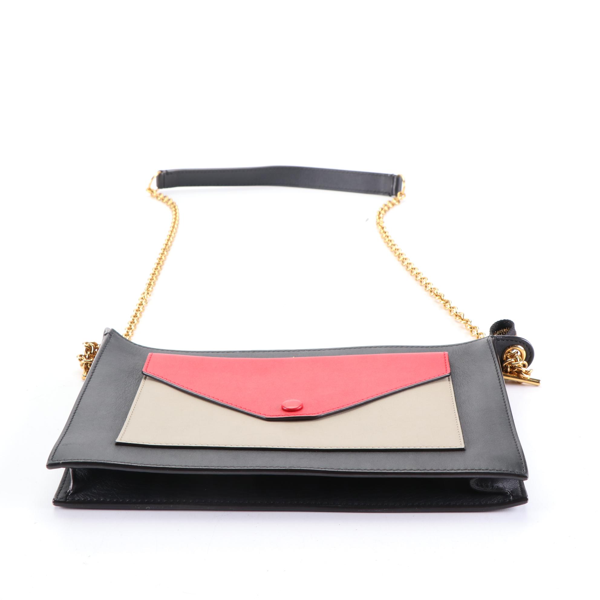 Céline Medium Pocket Clutch on Chain in Tricolor Leather