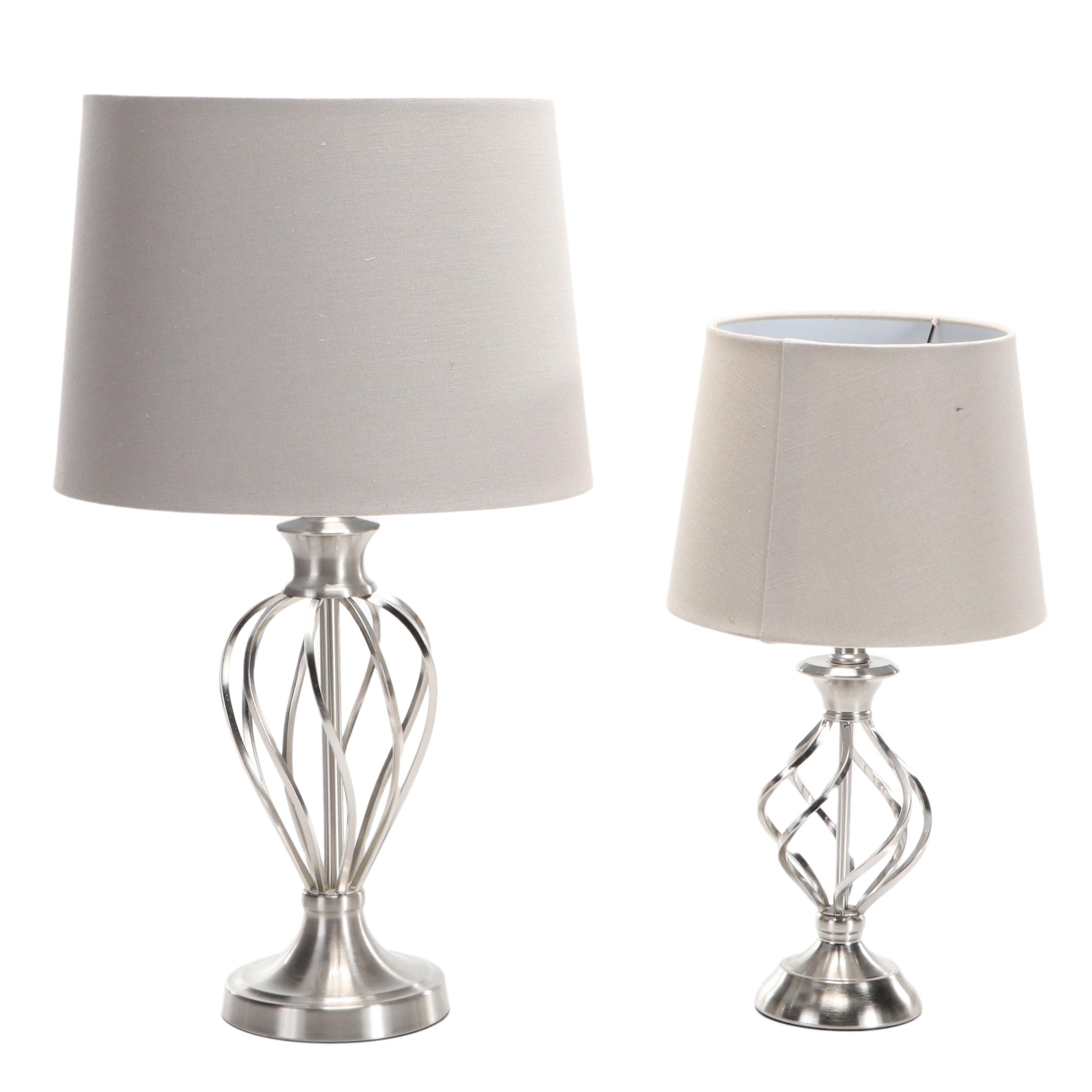 Modern Style Silver Finish Twisted Cage Metal Table Lamps, 2018