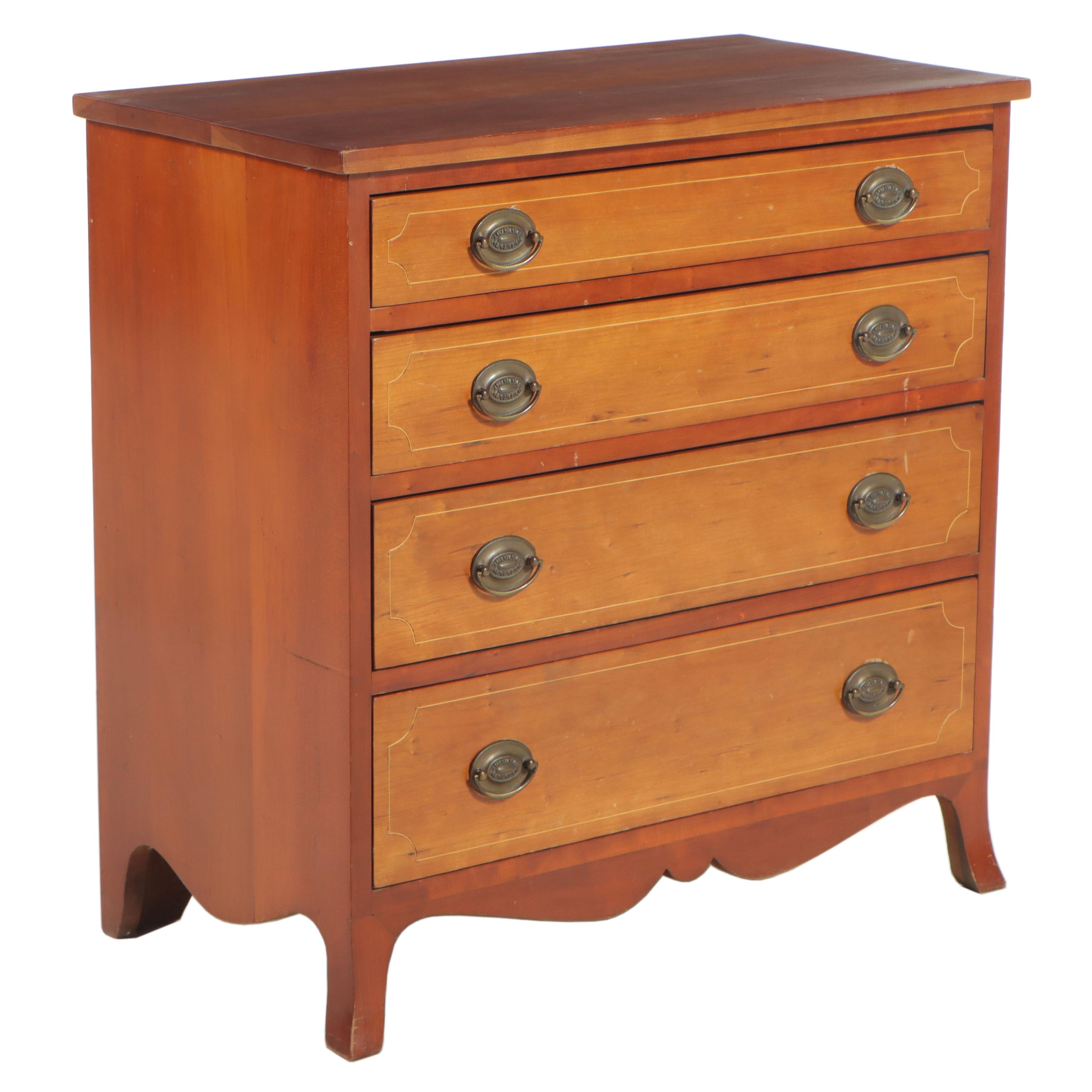Federal Style Cherrywood and String-Inlaid Four-Drawer Bedside Chest
