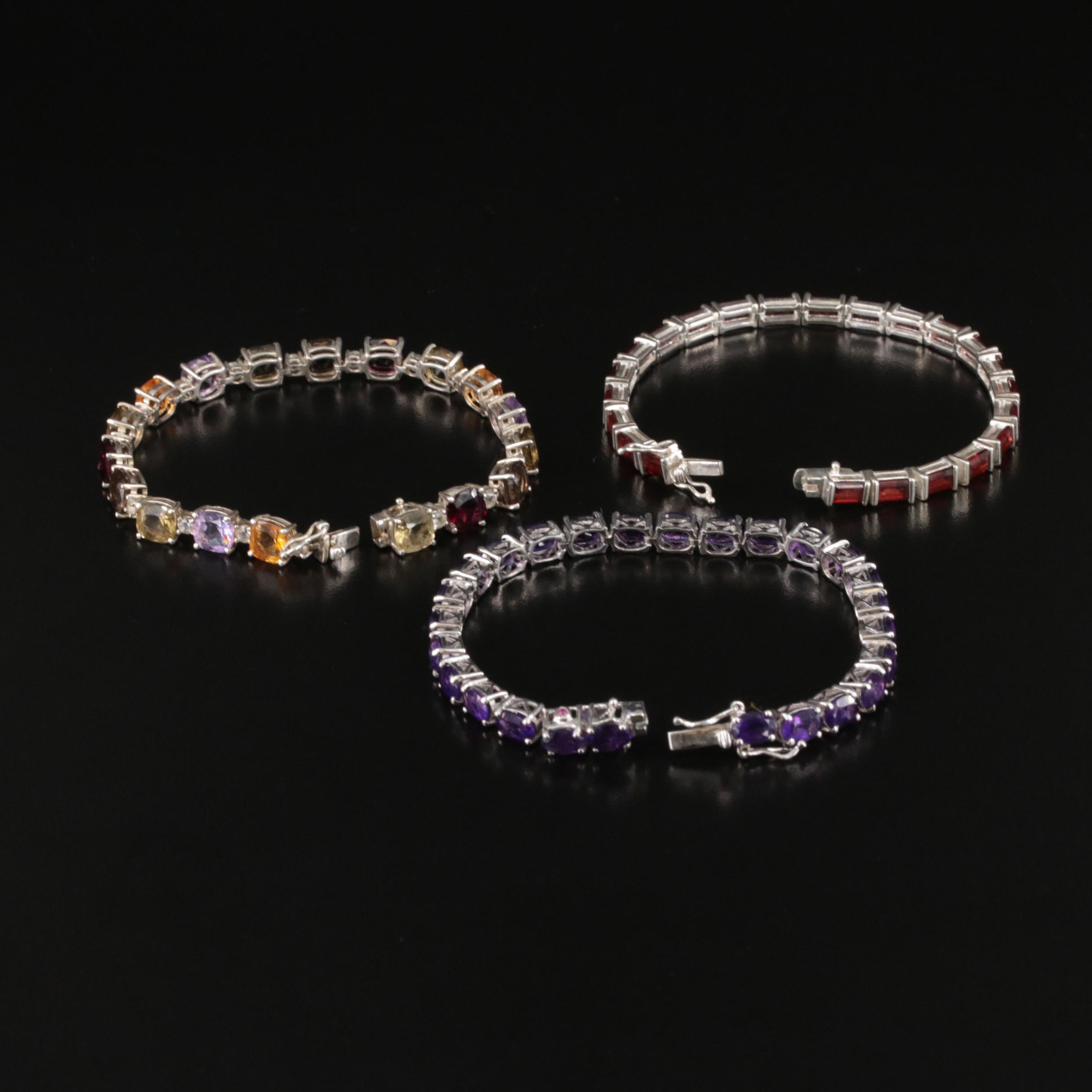 Sterling Bracelets Including Amethyst, Garnet and Citrine