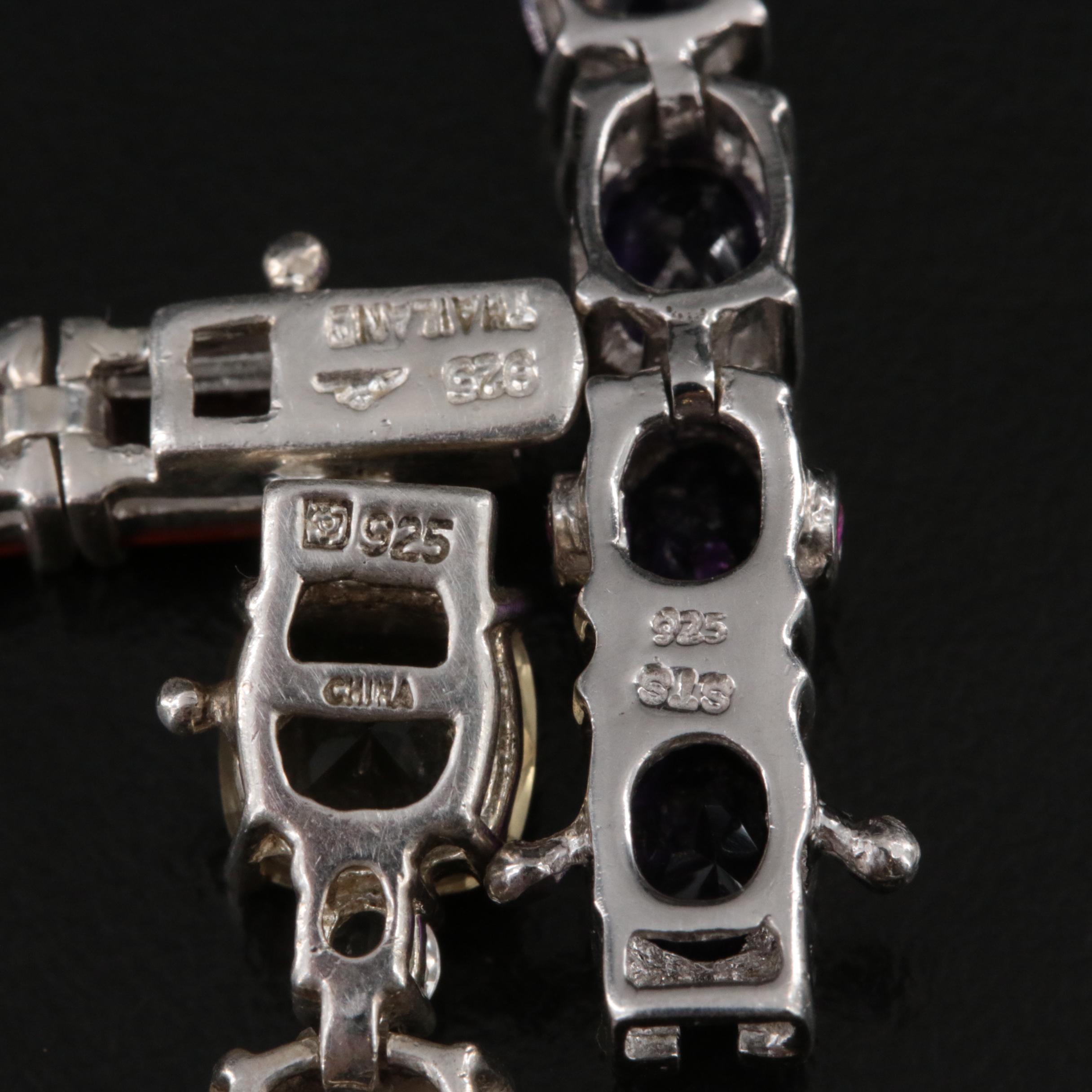 Sterling Bracelets Including Amethyst, Garnet and Citrine