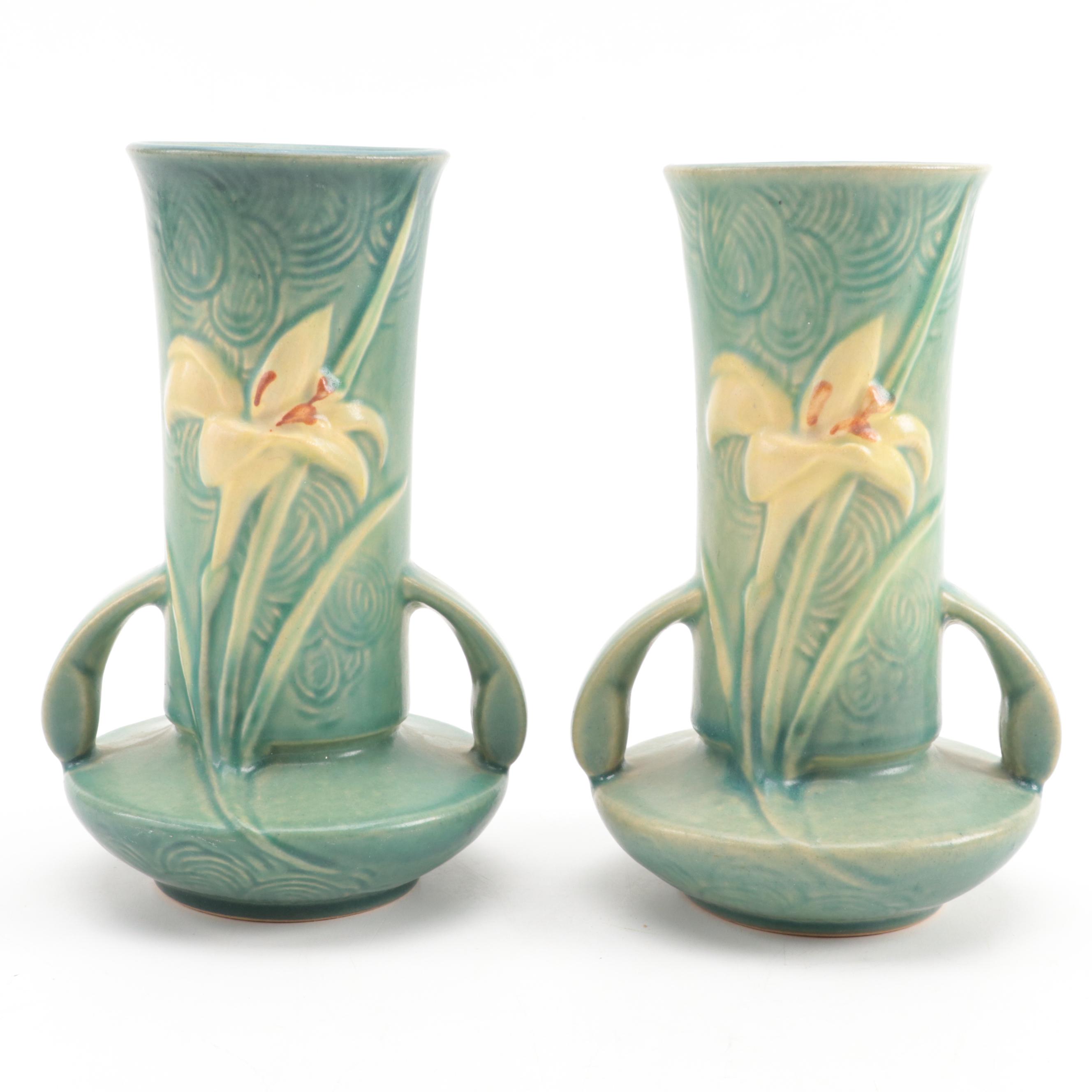 Roseville Pottery "Zephyr Lily" Planter and Vases with "Foxglove" Candlesticks