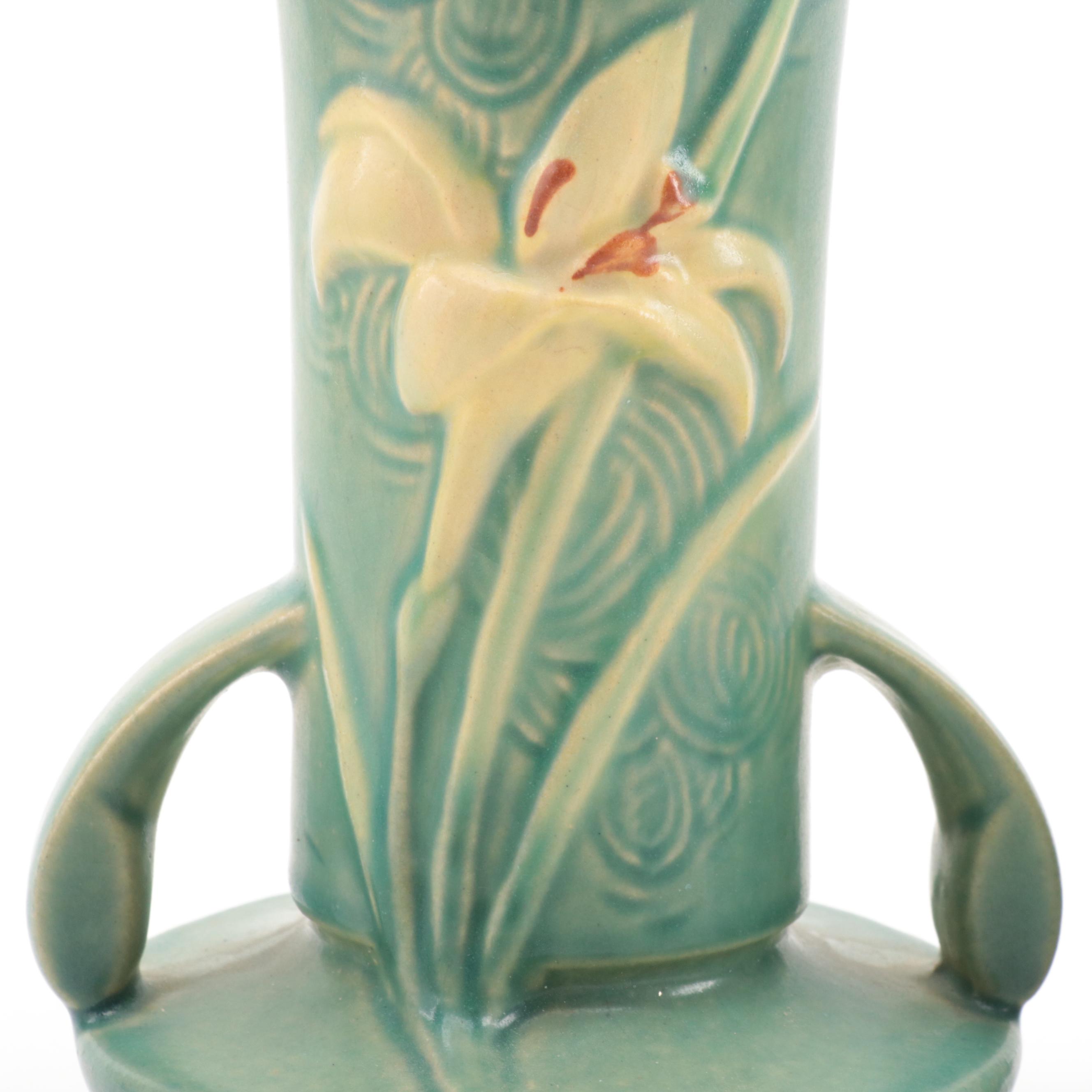 Roseville Pottery "Zephyr Lily" Planter and Vases with "Foxglove" Candlesticks