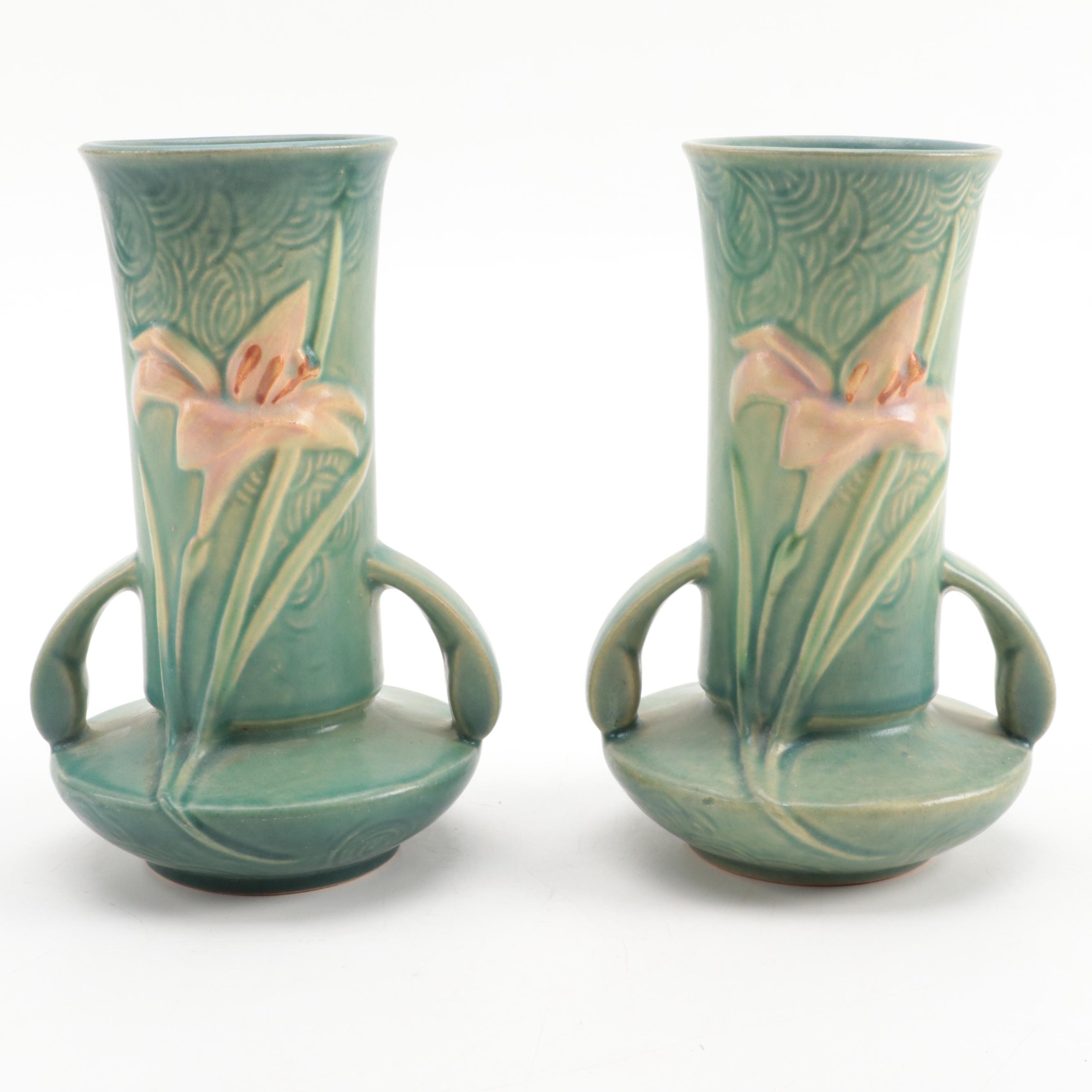 Roseville Pottery "Zephyr Lily" Planter and Vases with "Foxglove" Candlesticks