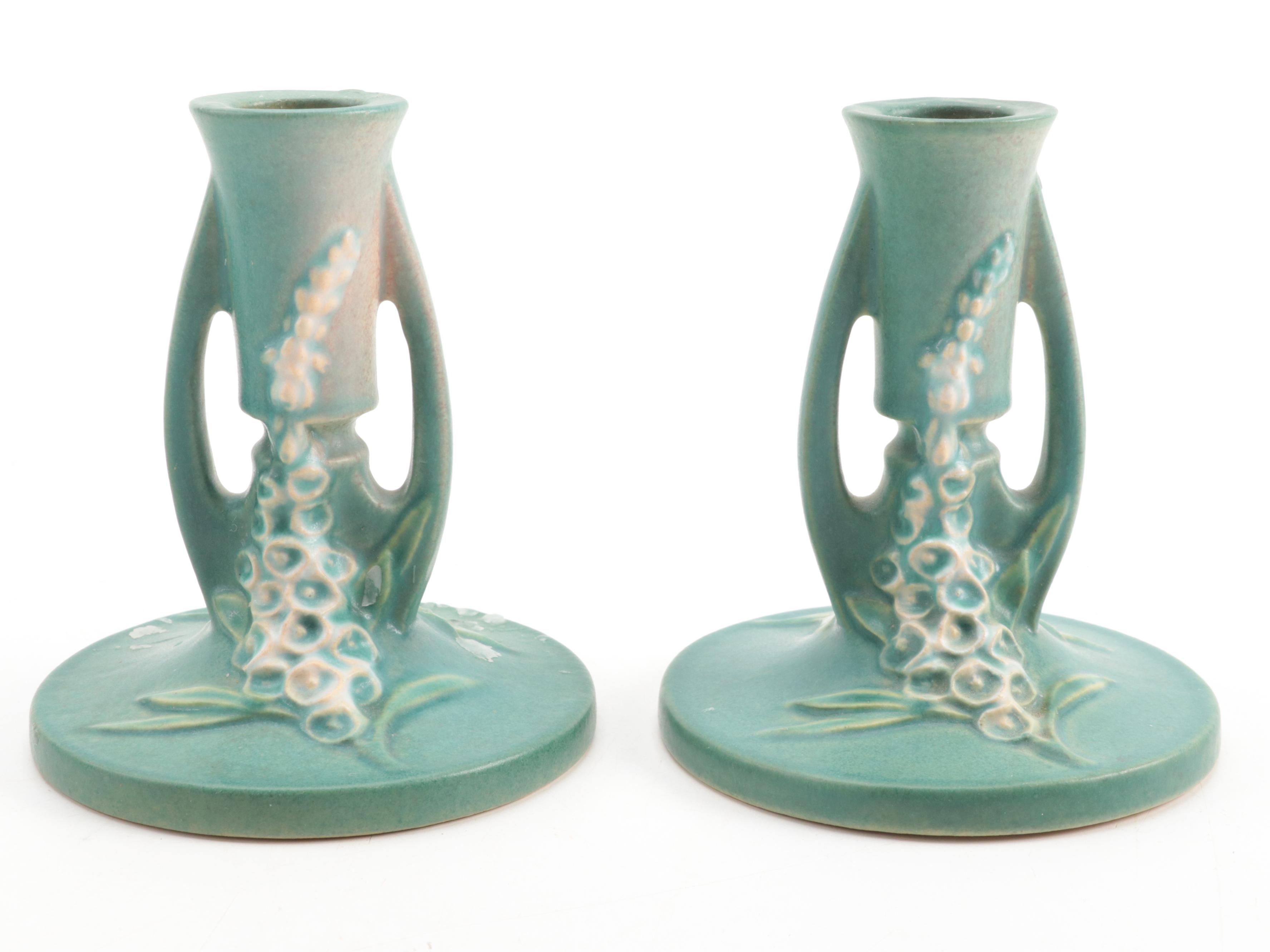 Roseville Pottery "Zephyr Lily" Planter and Vases with "Foxglove" Candlesticks