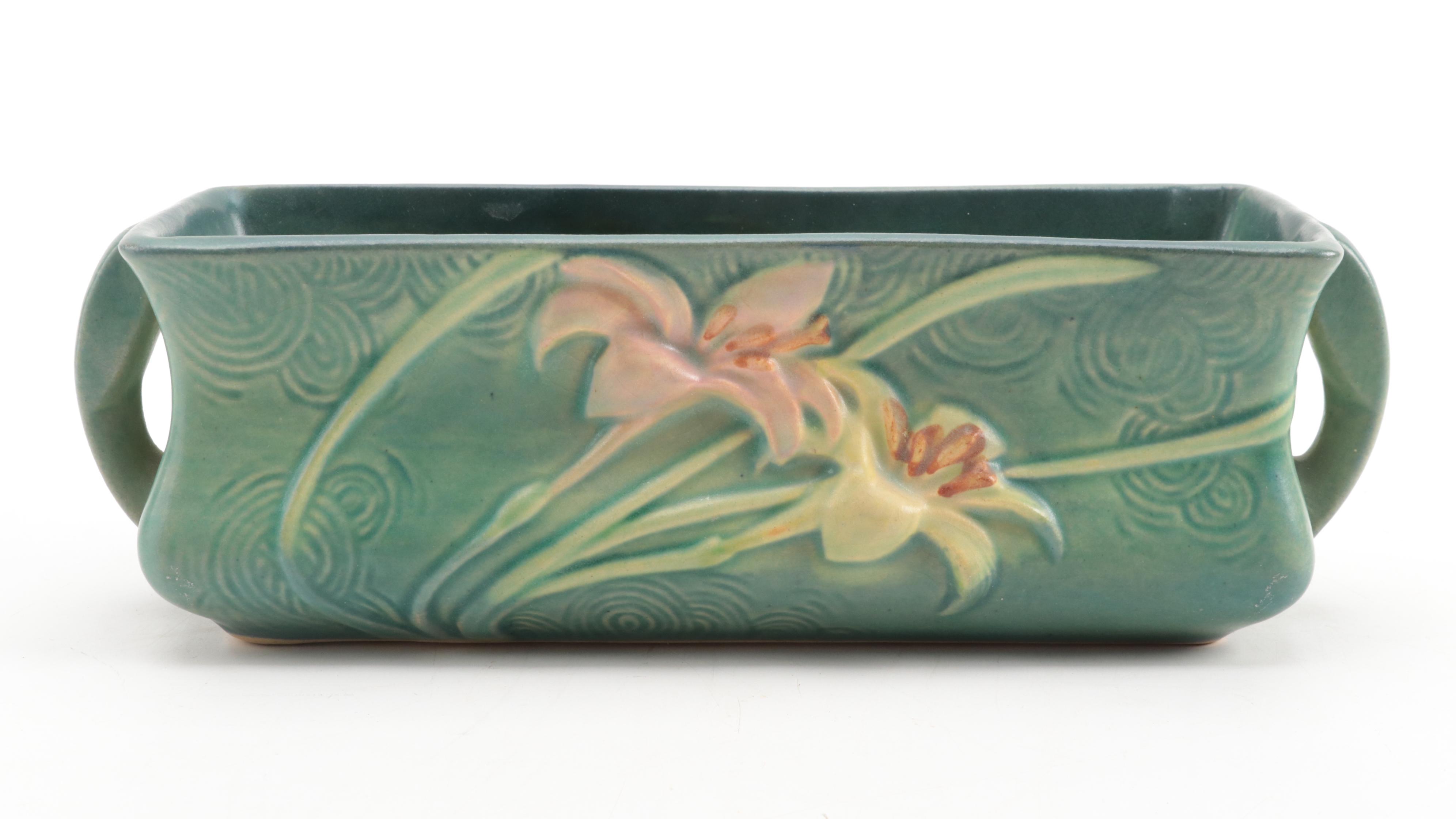 Roseville Pottery "Zephyr Lily" Planter and Vases with "Foxglove" Candlesticks