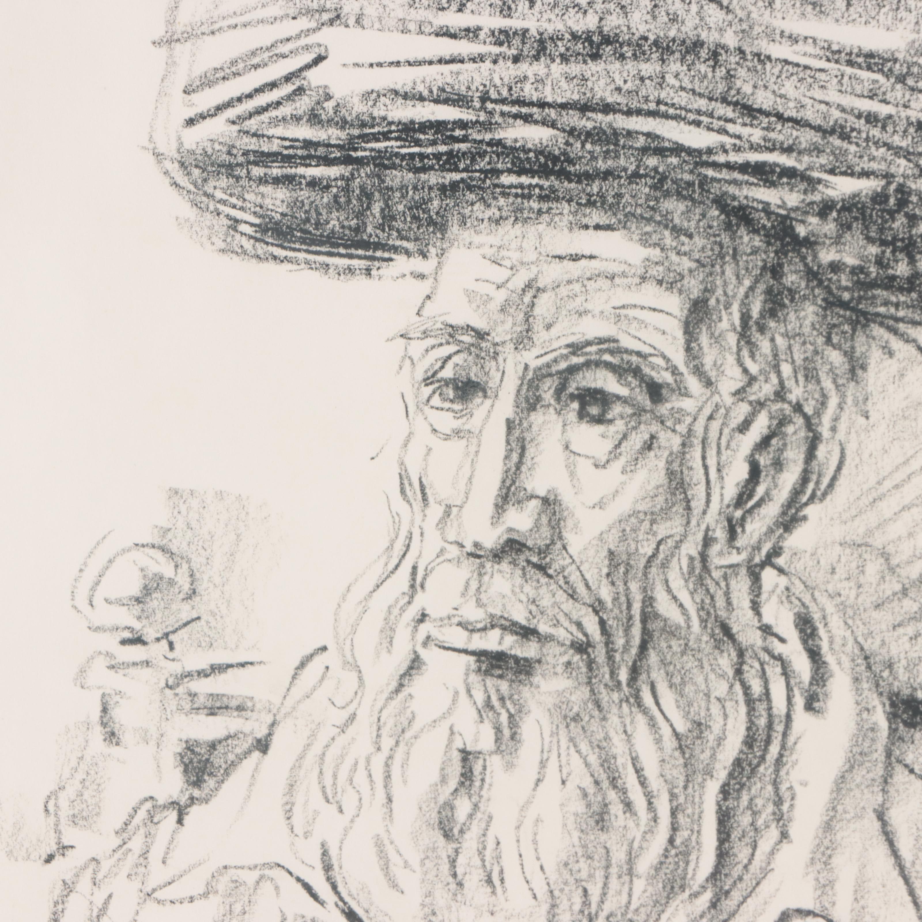 Stein Portrait Pastel Drawing of a Rabbi