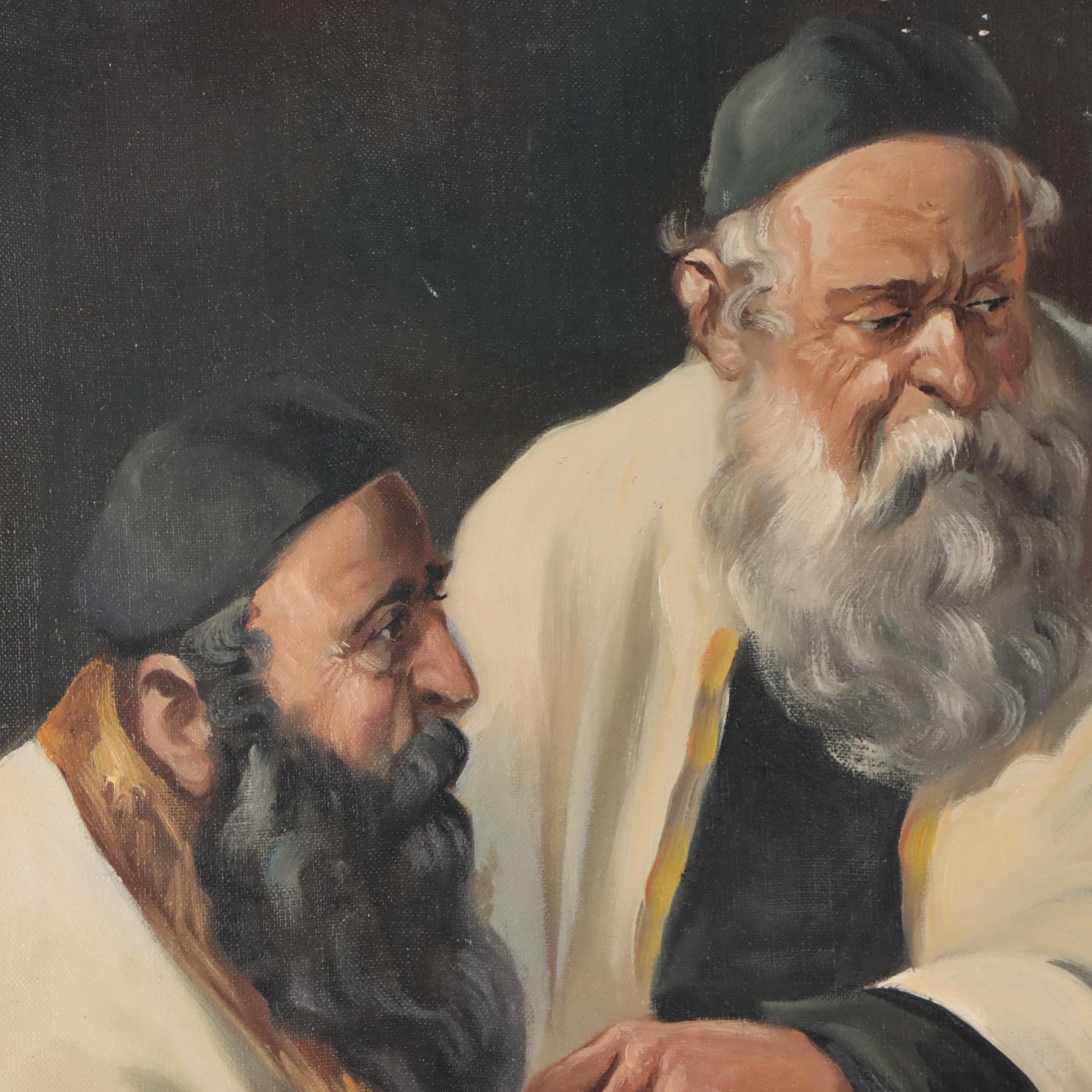 Louis Spiegel Genre Oil Painting "Rabbinical Discussion"