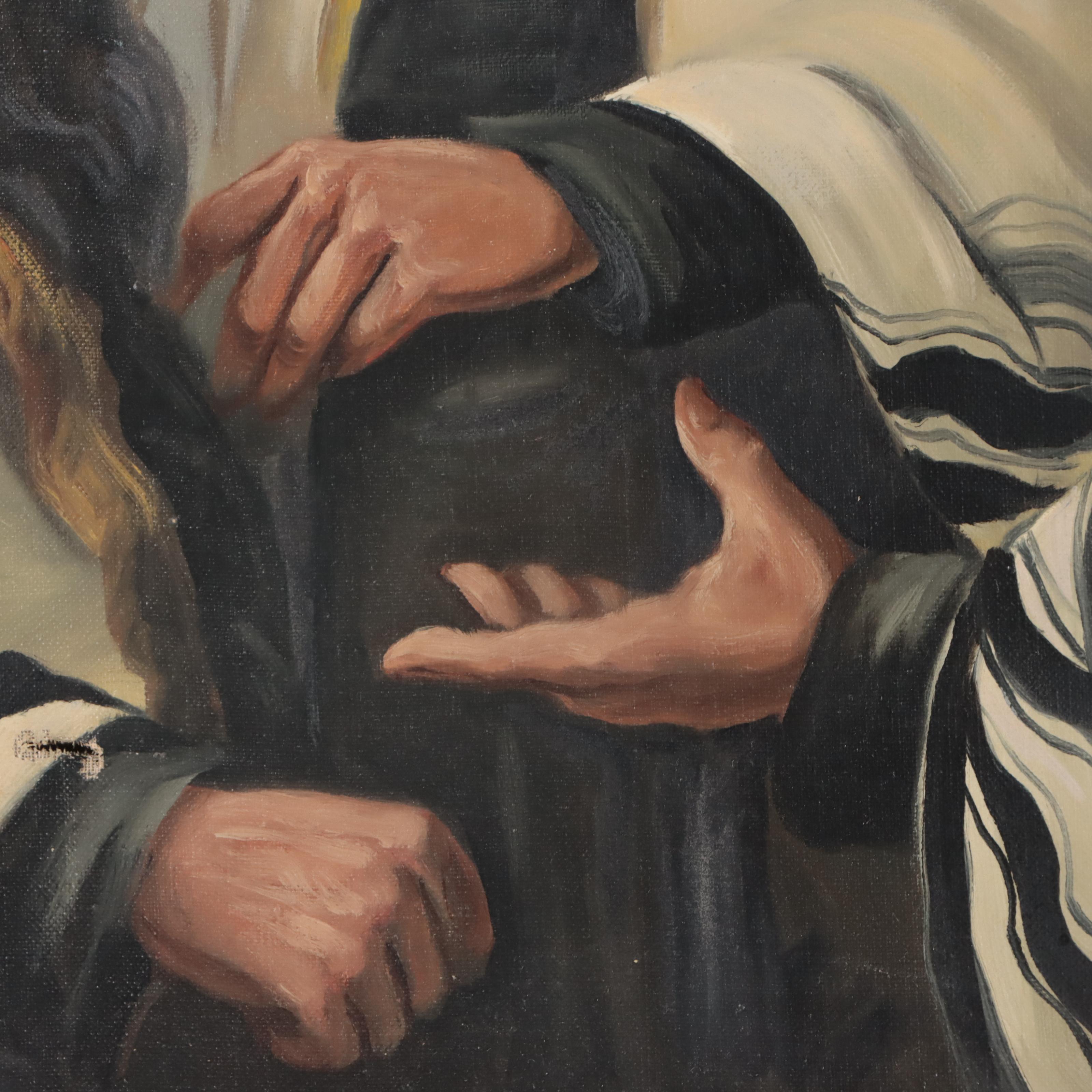 Louis Spiegel Genre Oil Painting "Rabbinical Discussion"