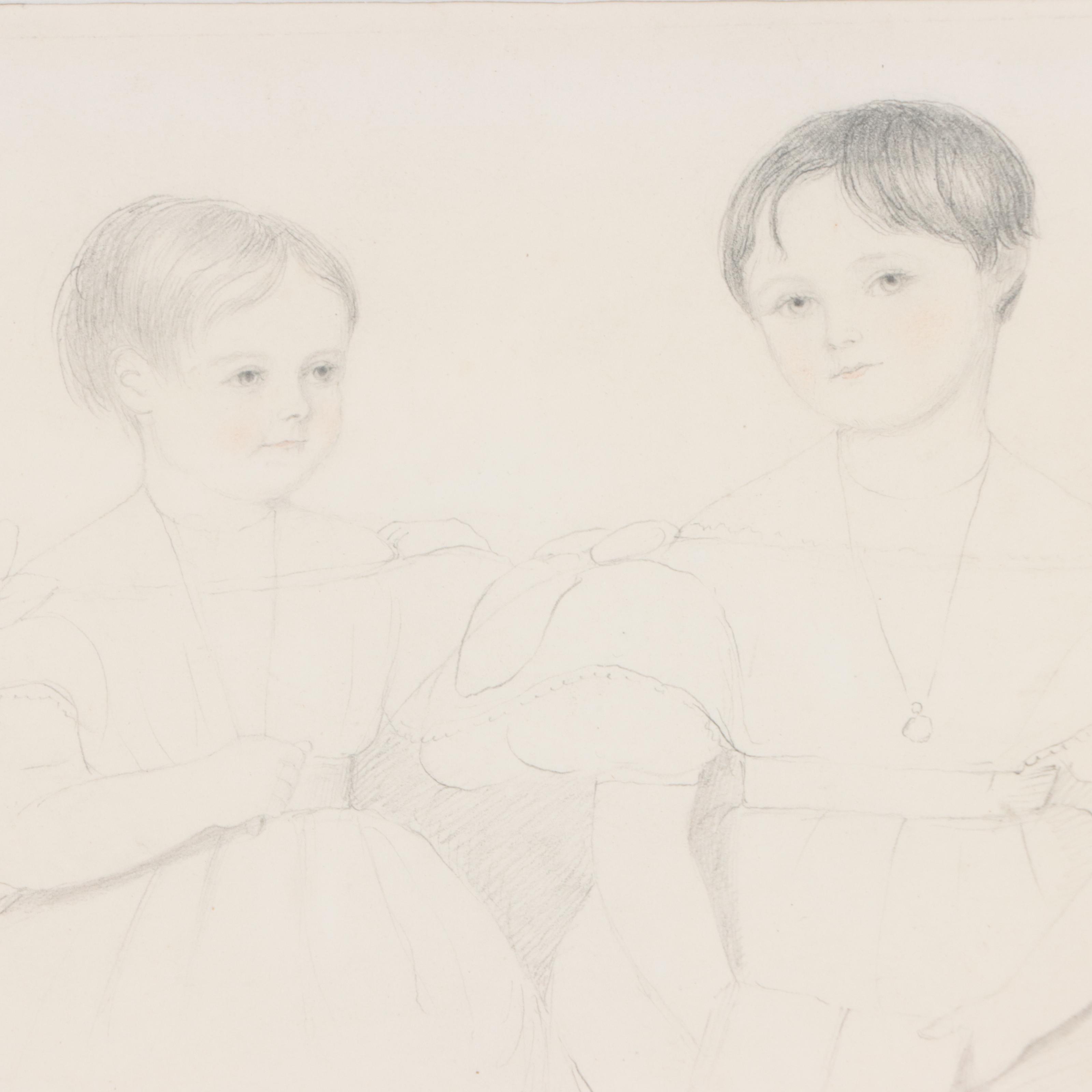 Lewis Henry Meakin Portrait Graphite Drawing of Two Girls, 1884