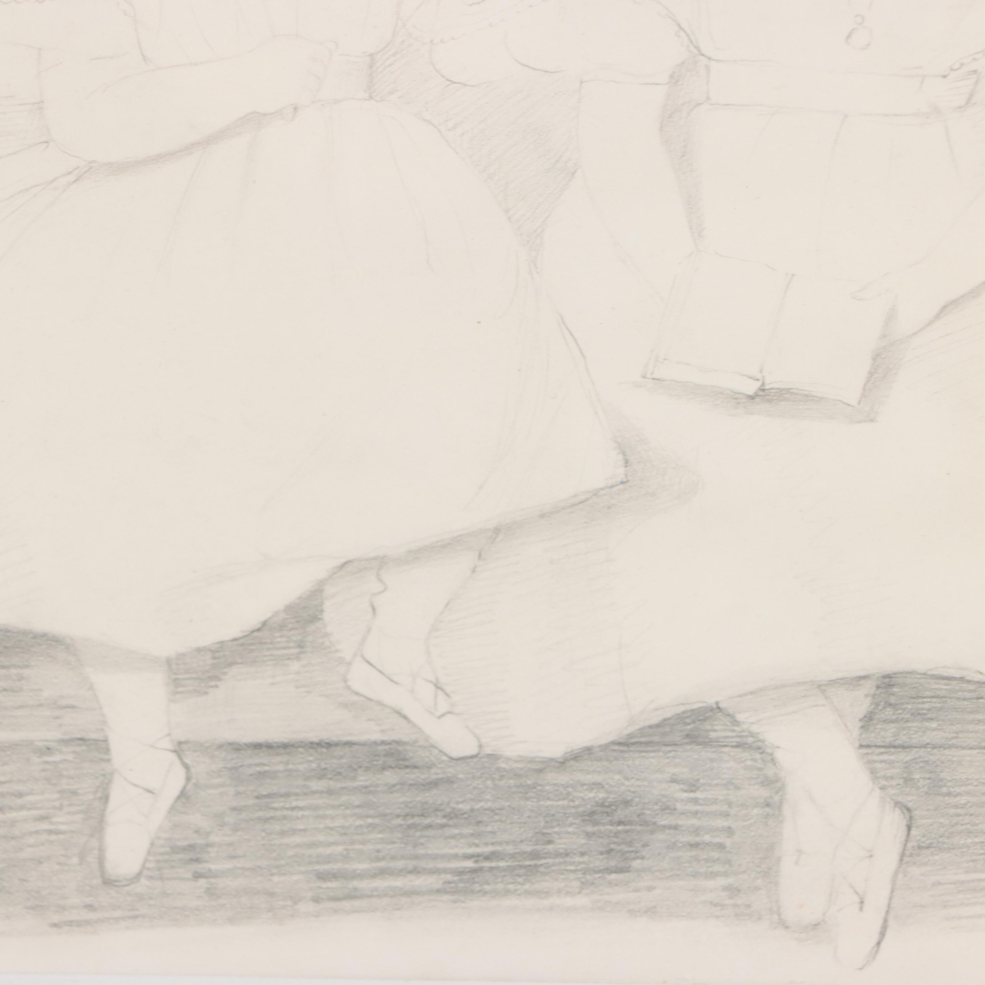 Lewis Henry Meakin Portrait Graphite Drawing of Two Girls, 1884