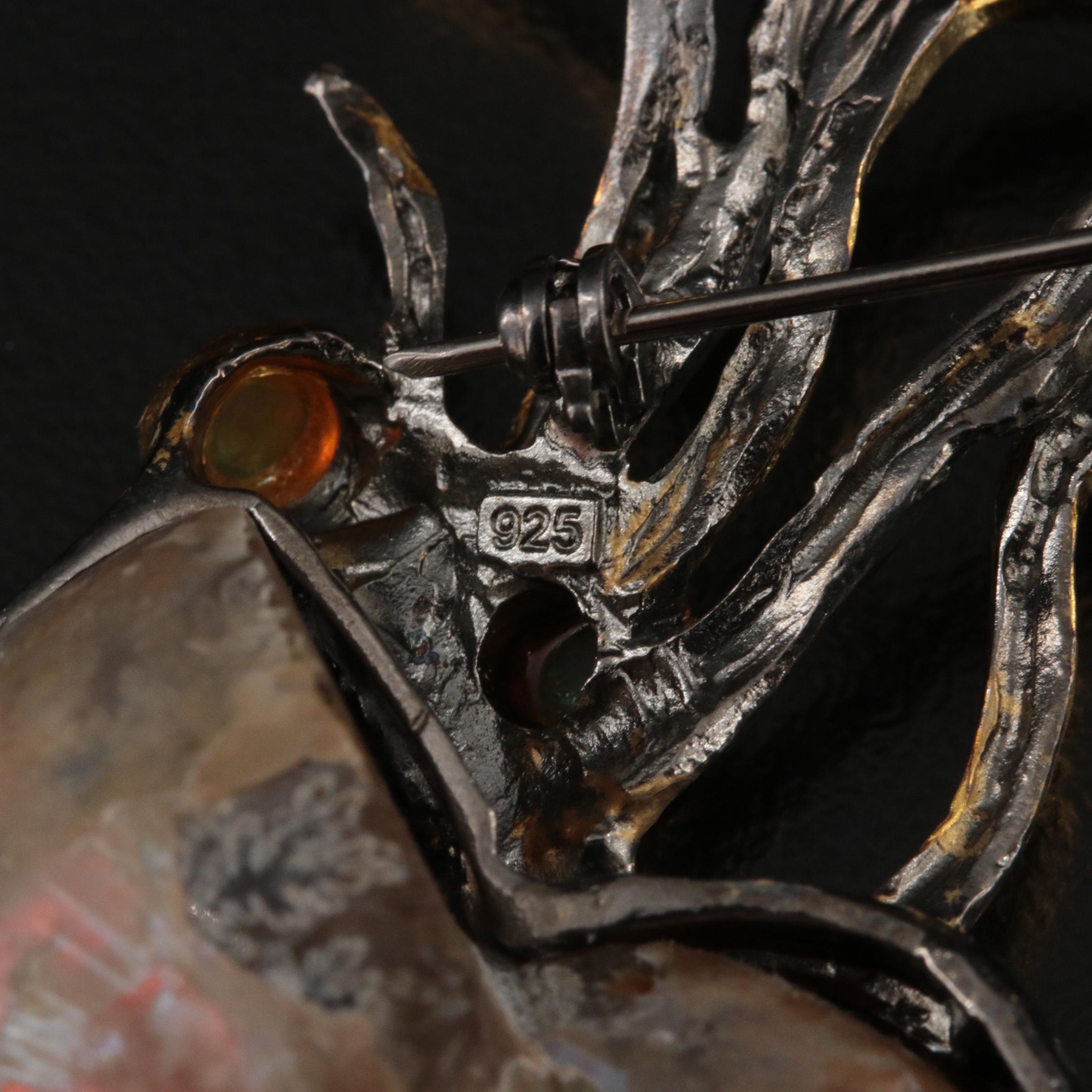 Sterling Ammonite and Opal Nautilus Brooch