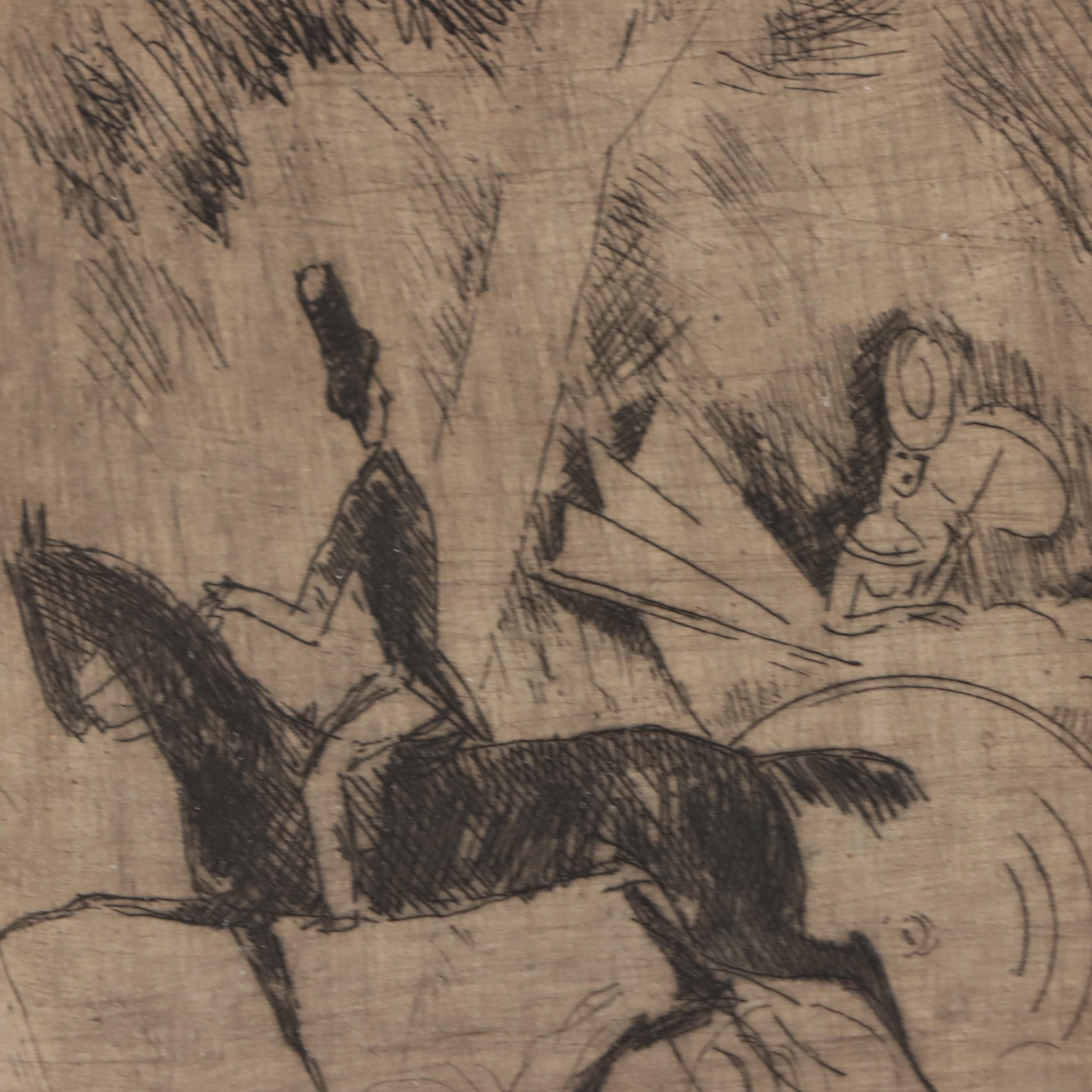 Robert Bonfils Etching With Drypoint of a Promenade, Early 20th Century