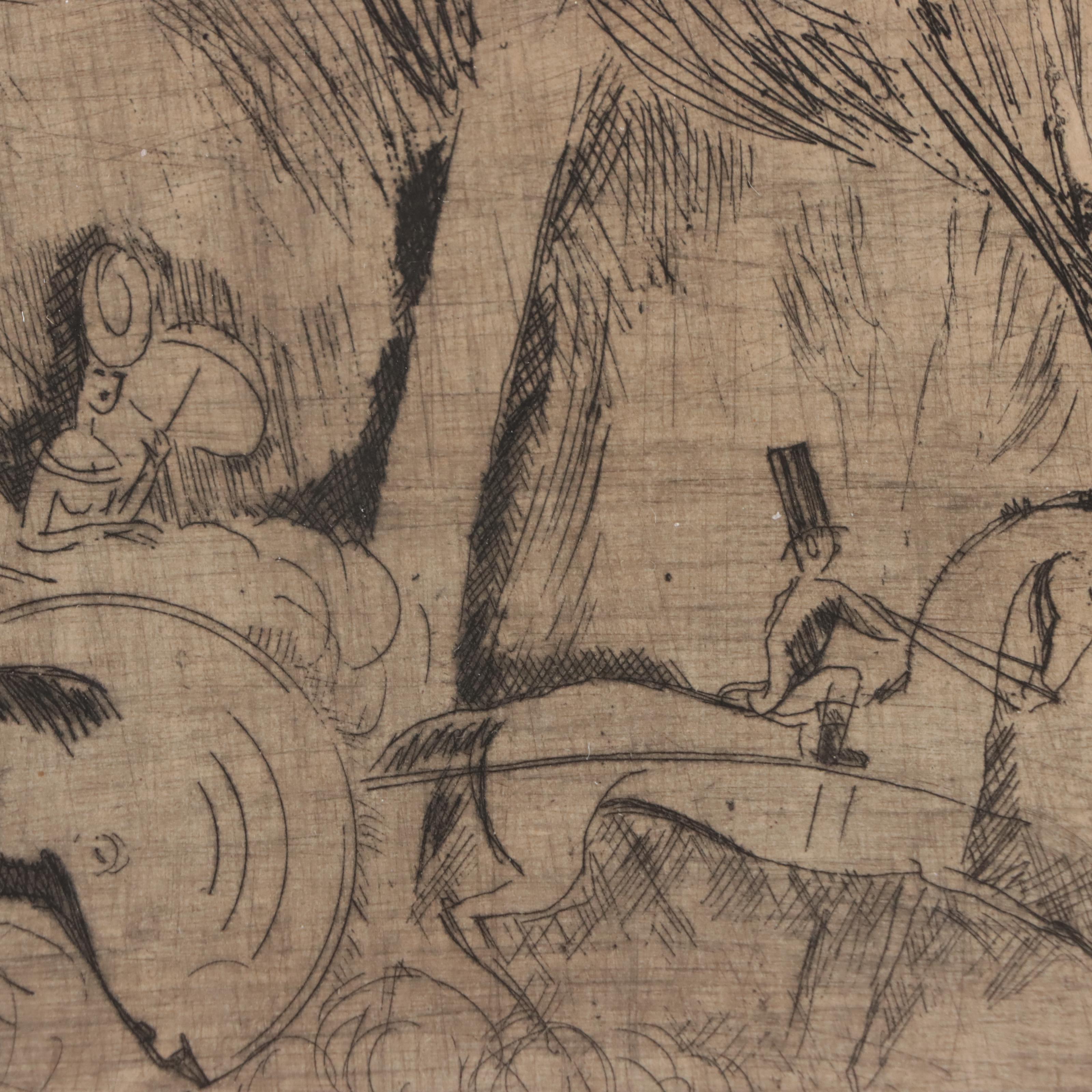 Robert Bonfils Etching With Drypoint of a Promenade, Early 20th Century