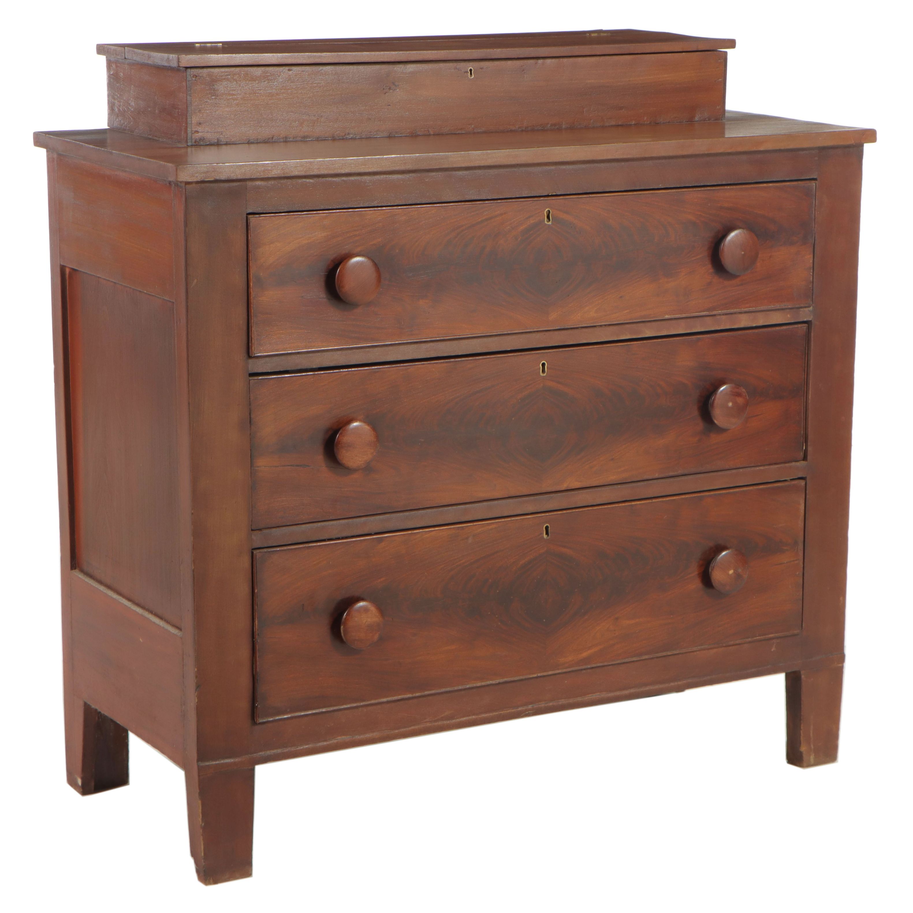 American Classical Flame Mahogany, Cherry, and Poplar Deck-Top Chest of Drawers