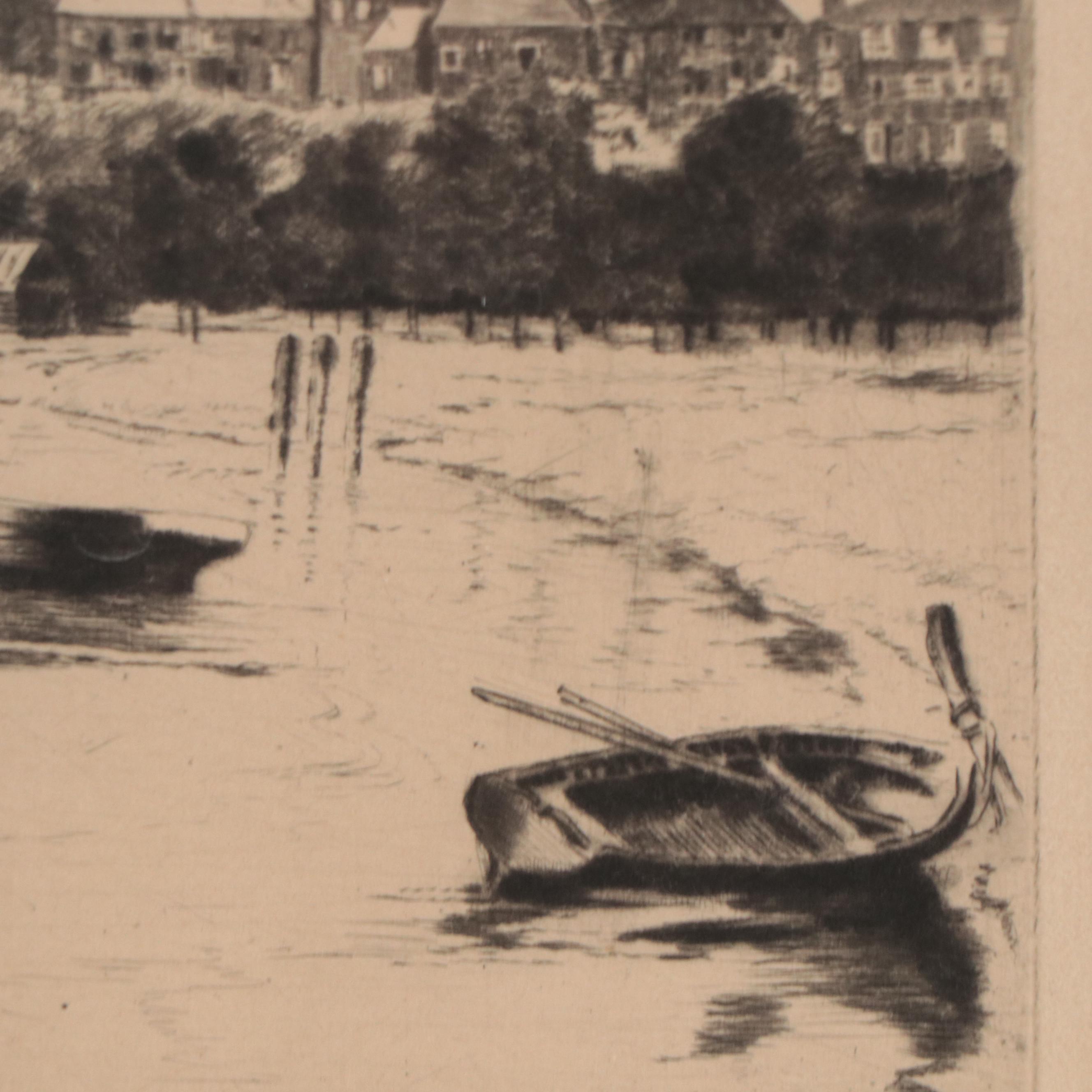 Donald Crawford Etching With Drypoint of Coastal Town