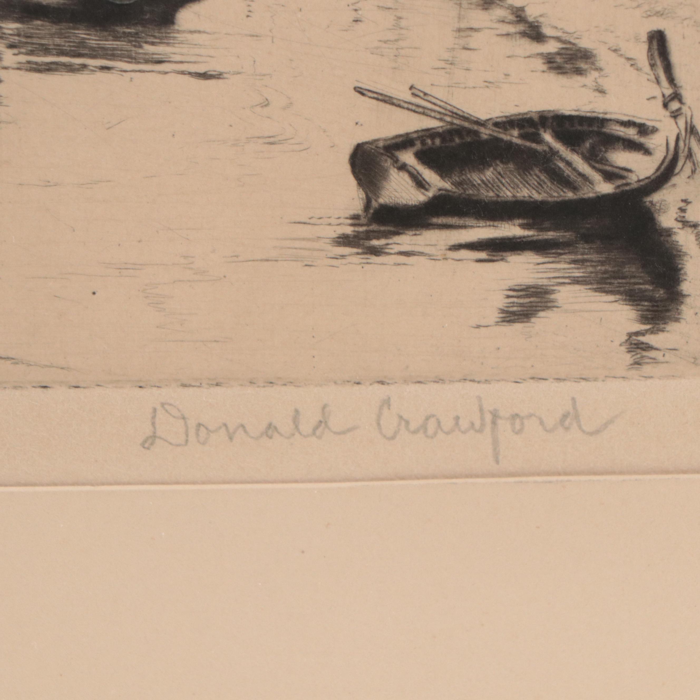 Donald Crawford Etching With Drypoint of Coastal Town