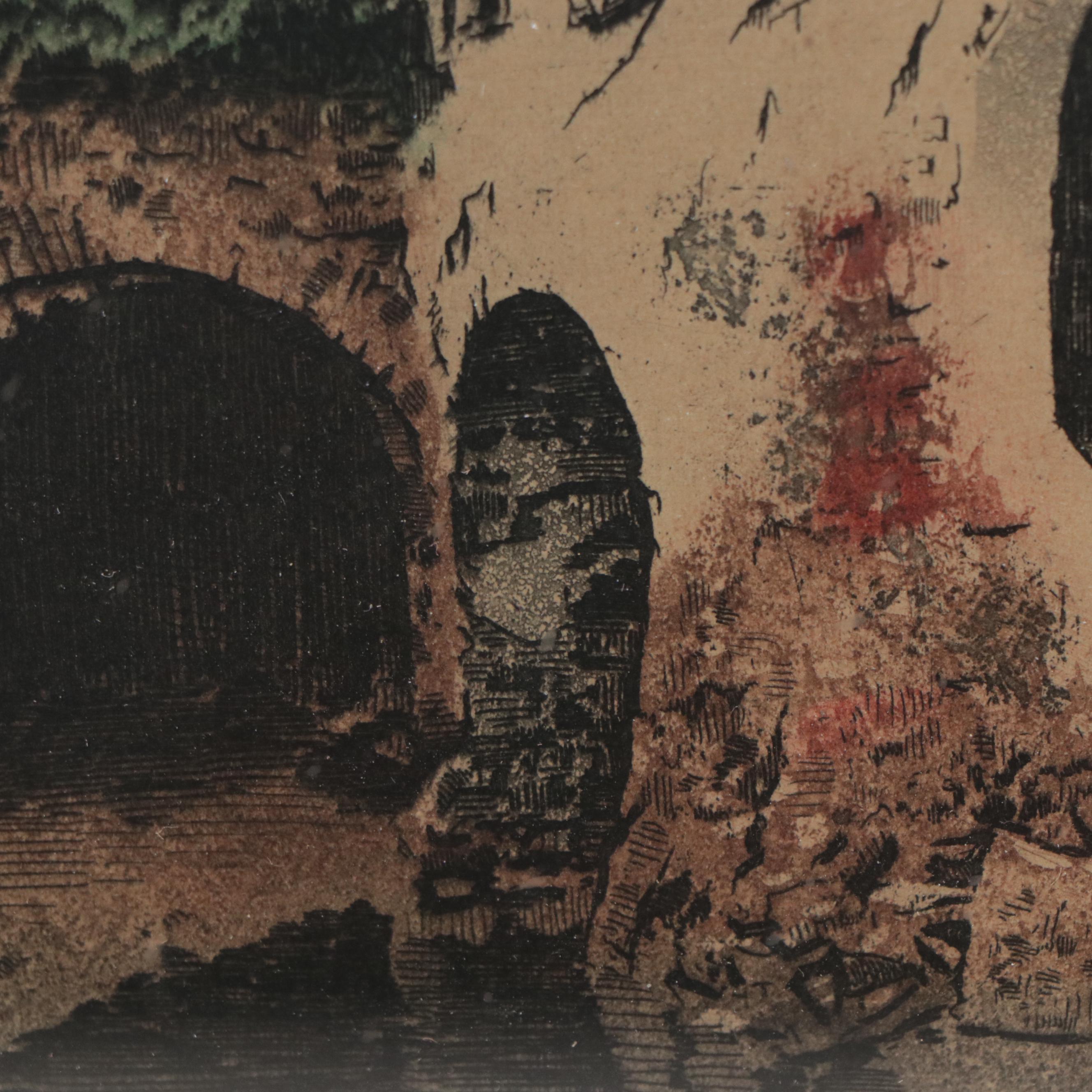 Etching With Aquatint of Village Alley, Circa 1930