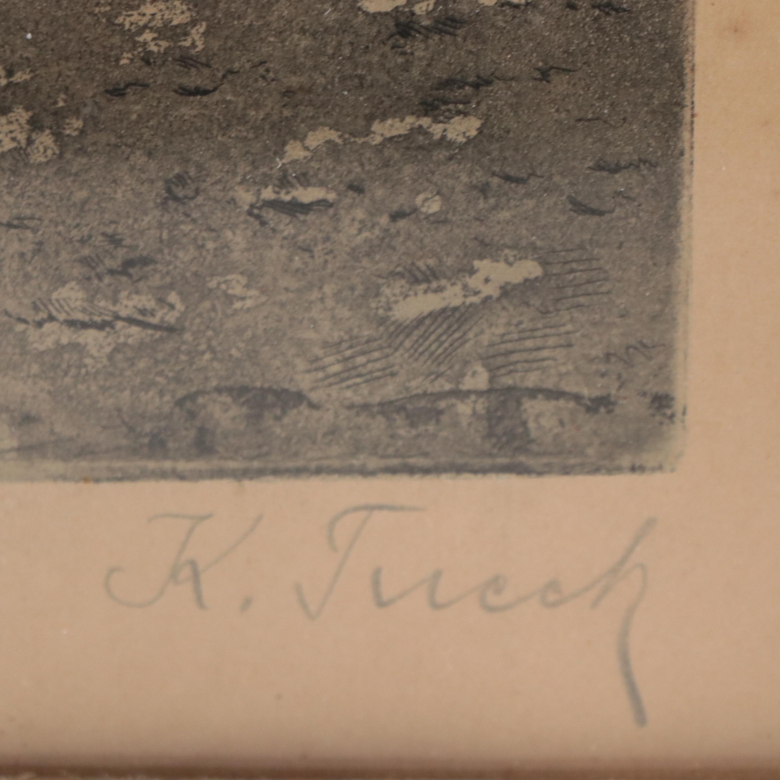 Etching With Aquatint of Village Alley, Circa 1930