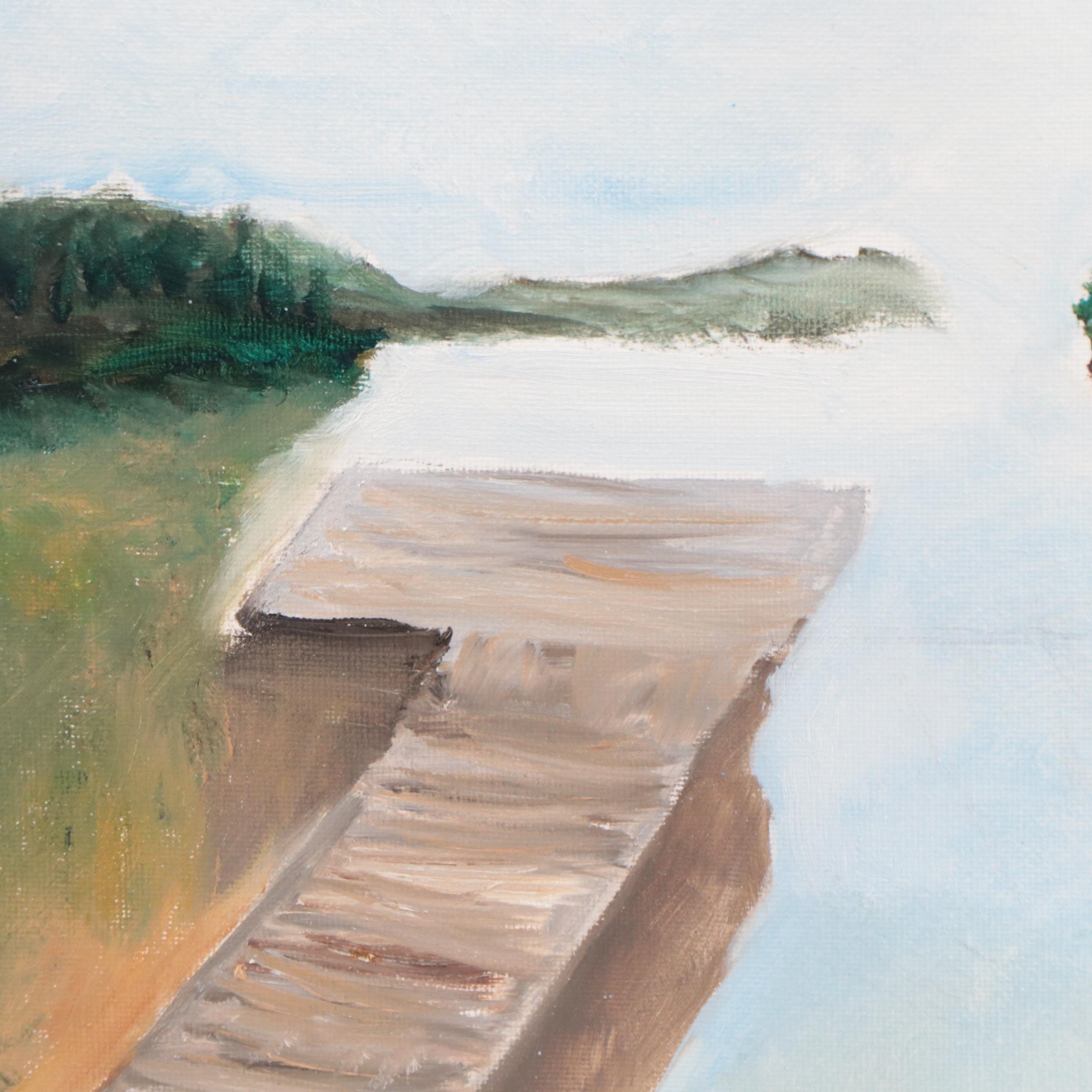 Dock Waterscape Acrylic Painting, 21st Century