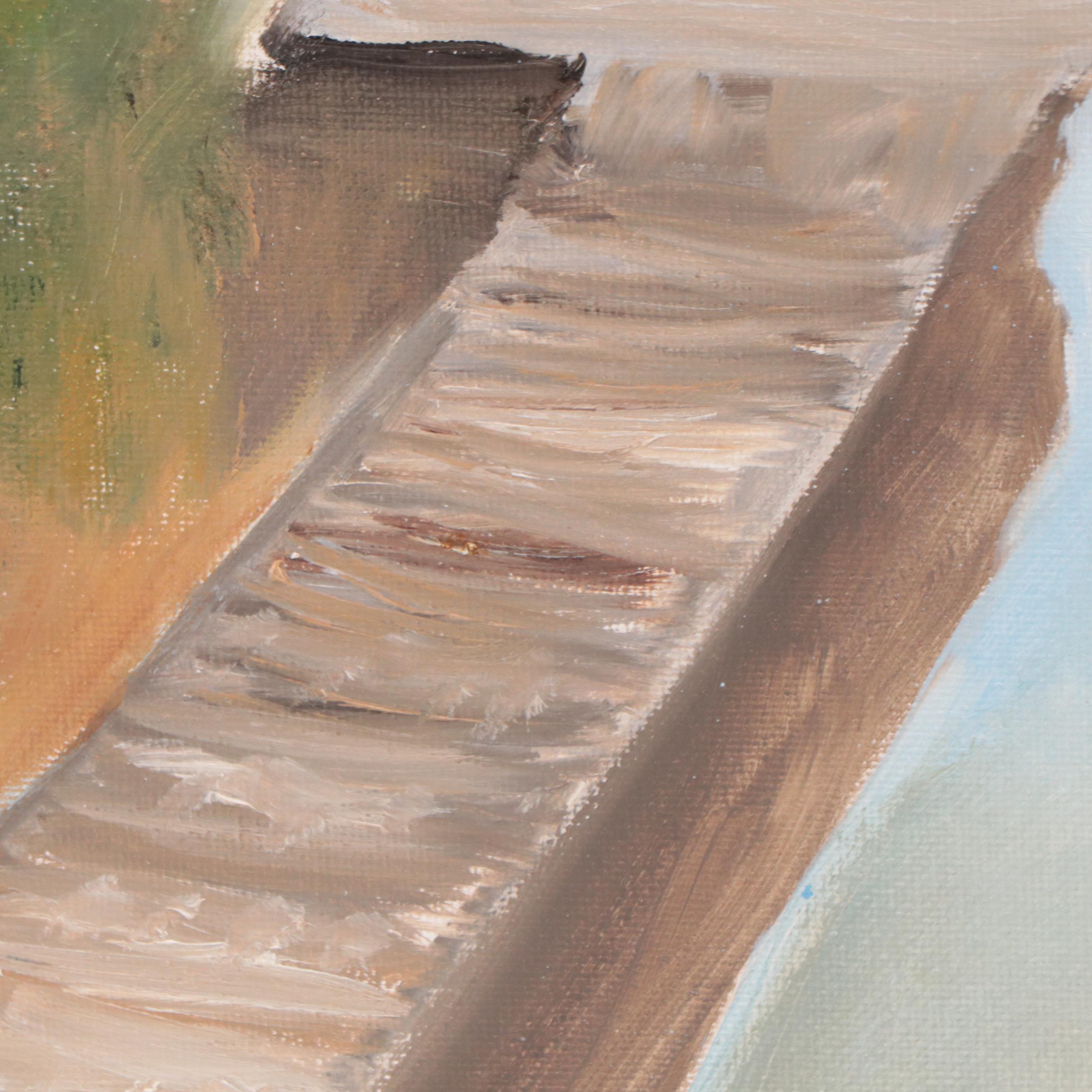 Dock Waterscape Acrylic Painting, 21st Century