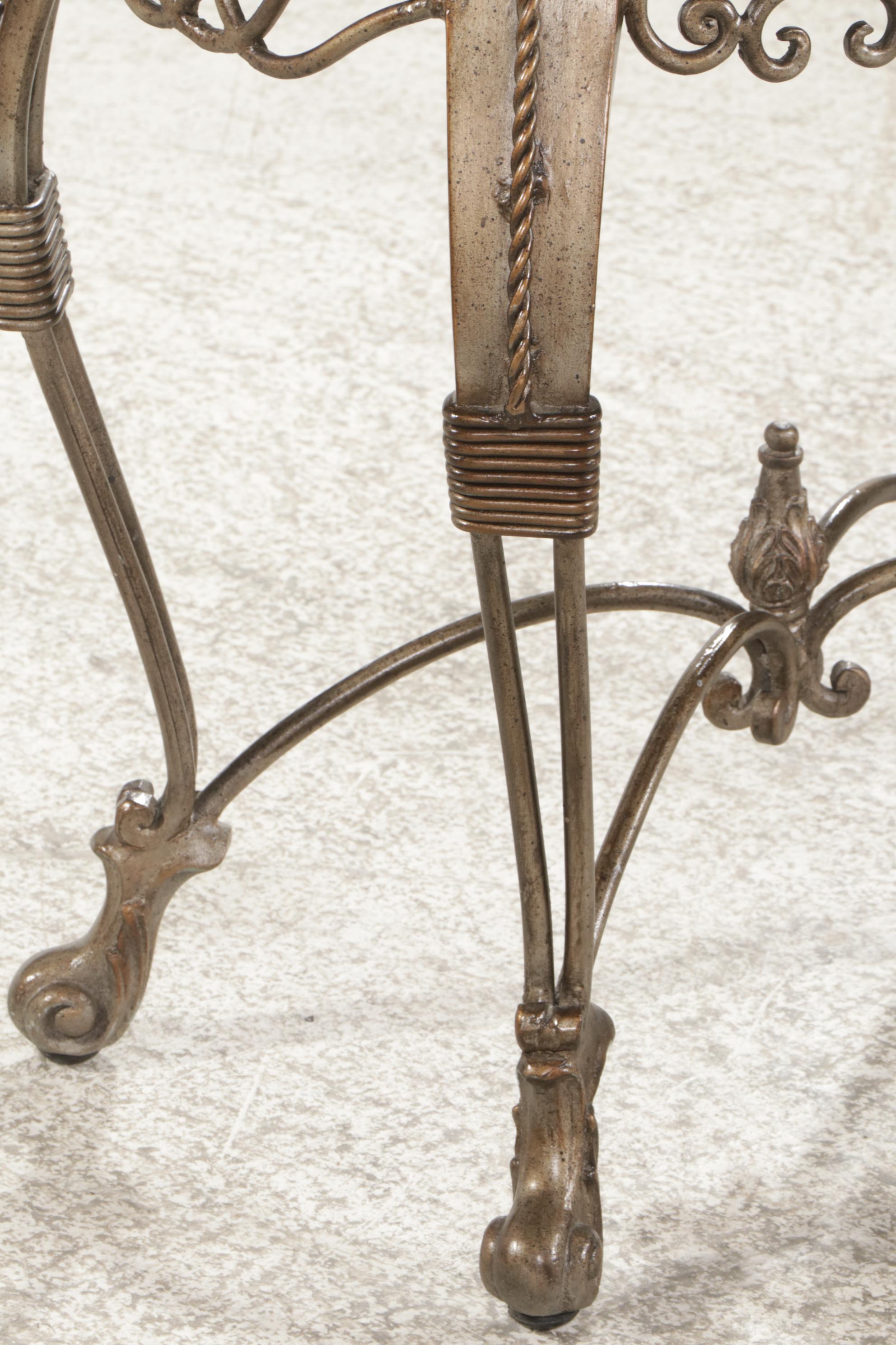 Baroque Style Scrolled Patinated Metal and Wooden Tray Top Side Table